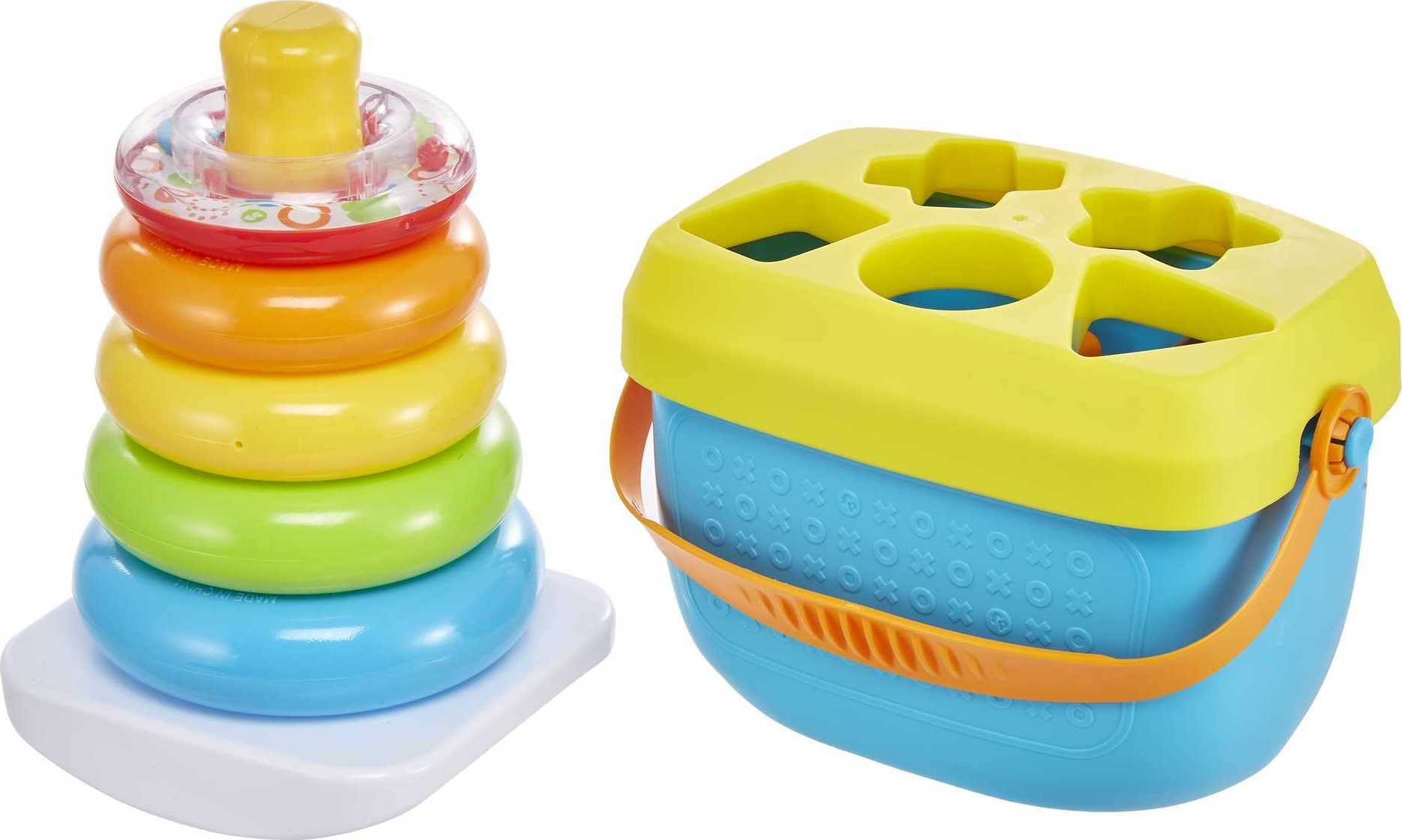 Fisher-Price Infant Gift Set with Babys First Blocks (10 Shapes) and Rock-a-Stack Ring Stacking Toy for Ages 6+ Months (Exclusive) Fisher-Price