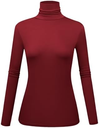 Women's Long Sleeve Turtleneck Shirts Slim Fitted Lightweight Base Layer Casual Tops Kindcall