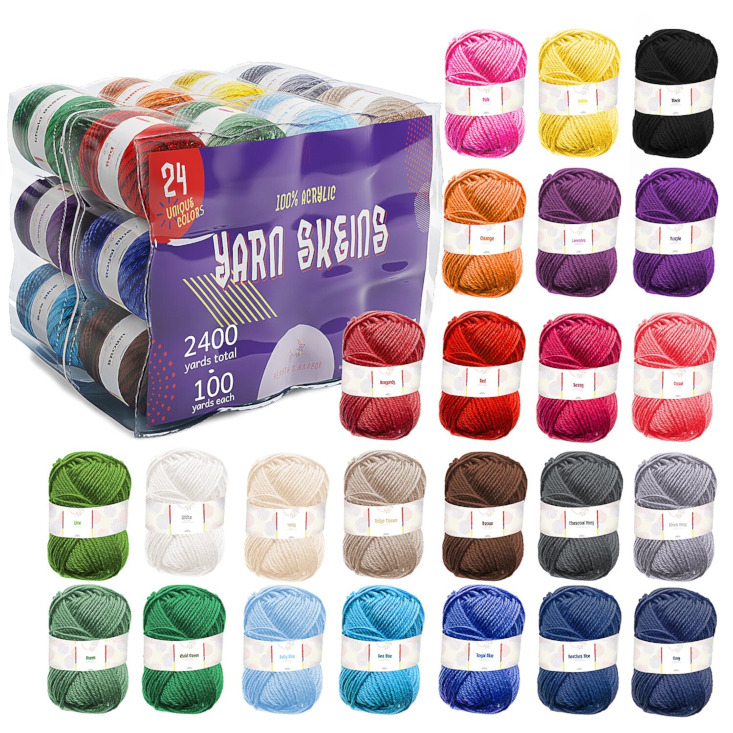 Hearth & Harbor Acrylic Yarn for Crochet, 2400 Yards, 24 Pack Hearth & Harbor