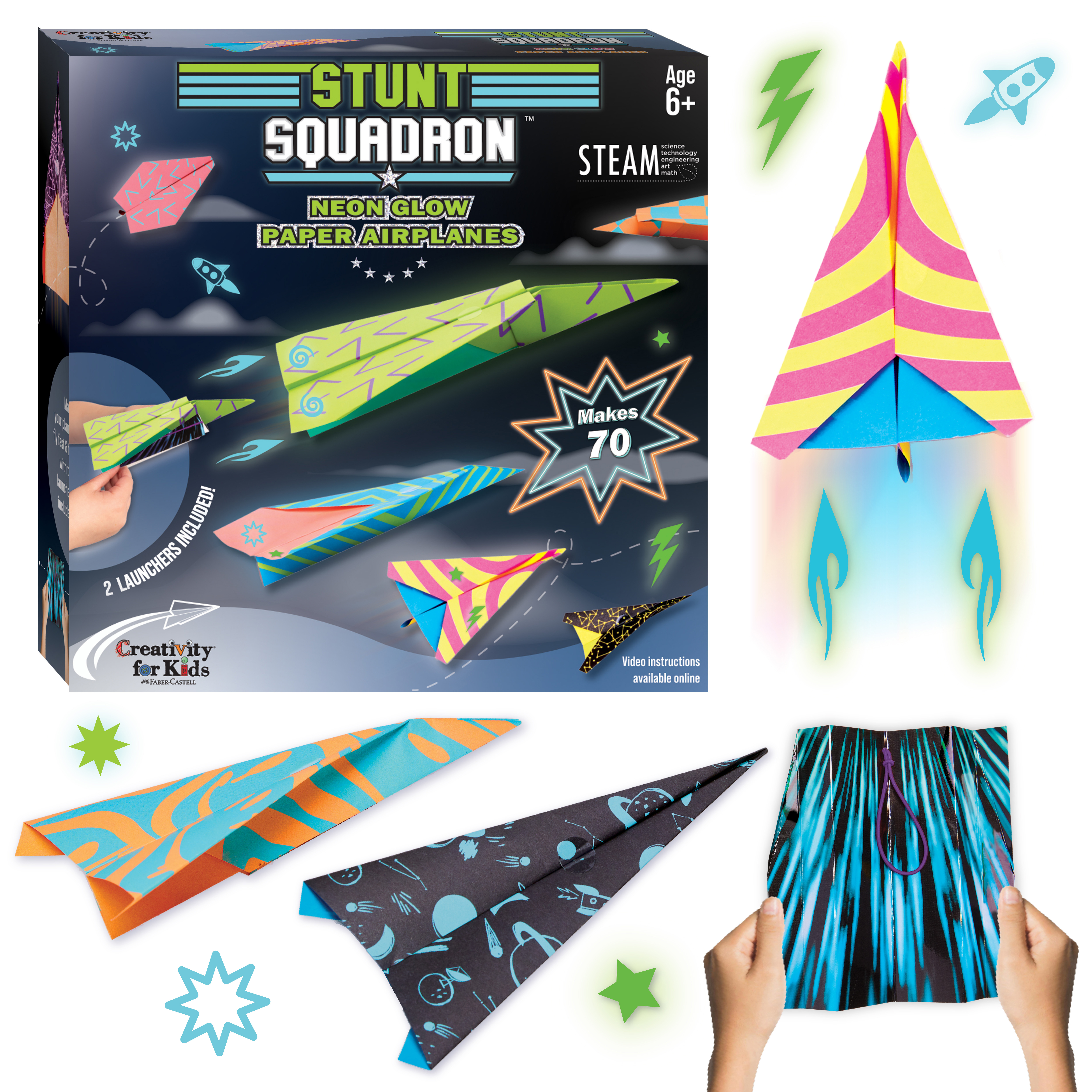 Creativity for Kids Neon Glow Paper Airplanes: Makes 70 Paper Planes, Unisex Crafts for Kids Creativity for Kids