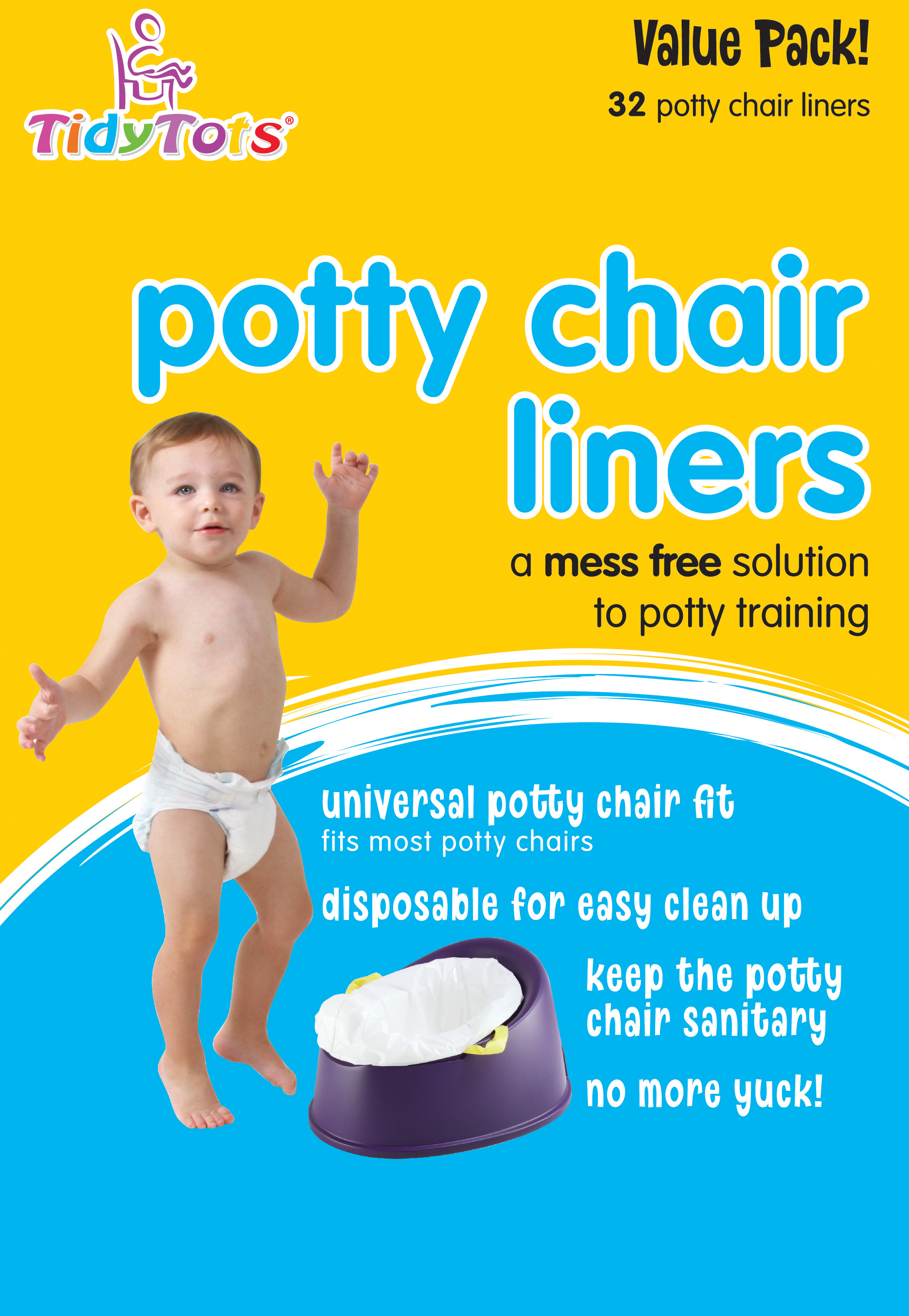 Tidy Tots Disposable Potty Chair Liners, Value Pack, Universal Potty Training Chair Liners, Pack of 32 Tidy Tots