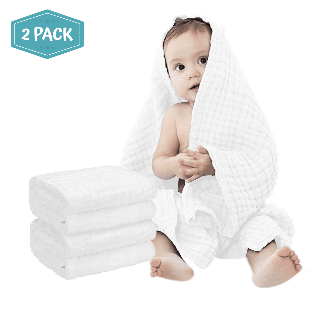 Muslin Cotton Baby Towel 2 Pcs Soft Baby Bath Towel White Newborn Washcloths and Towels FOOK FISH