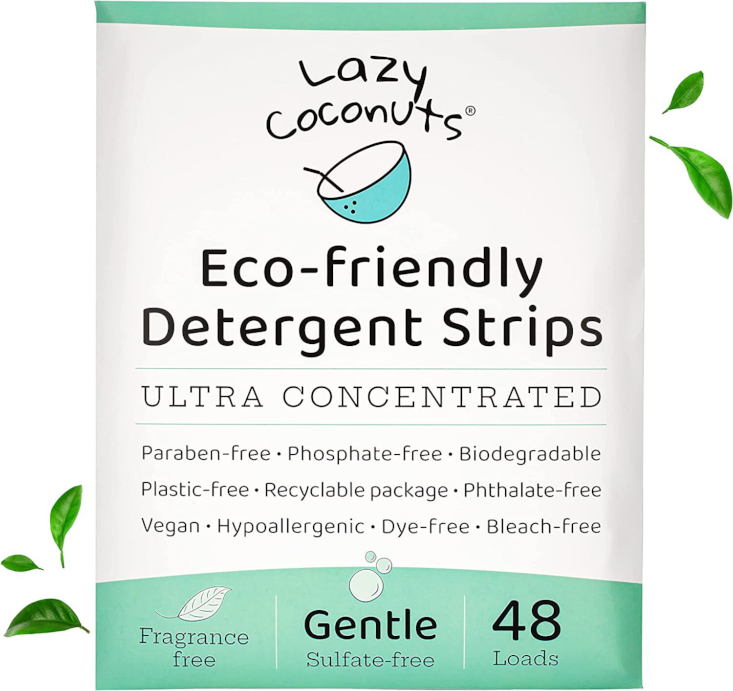 LAZY COCONUTS Laundry Detergent Sheets - Sulfate-free, Gentle - For Sensitive Skin, Baby, Hand Wash - Eco Friendly, Natural, Hypoallergenic, Sulfate Free, Fragrance Free, Unscented Laundry Soap Lazy Coconuts