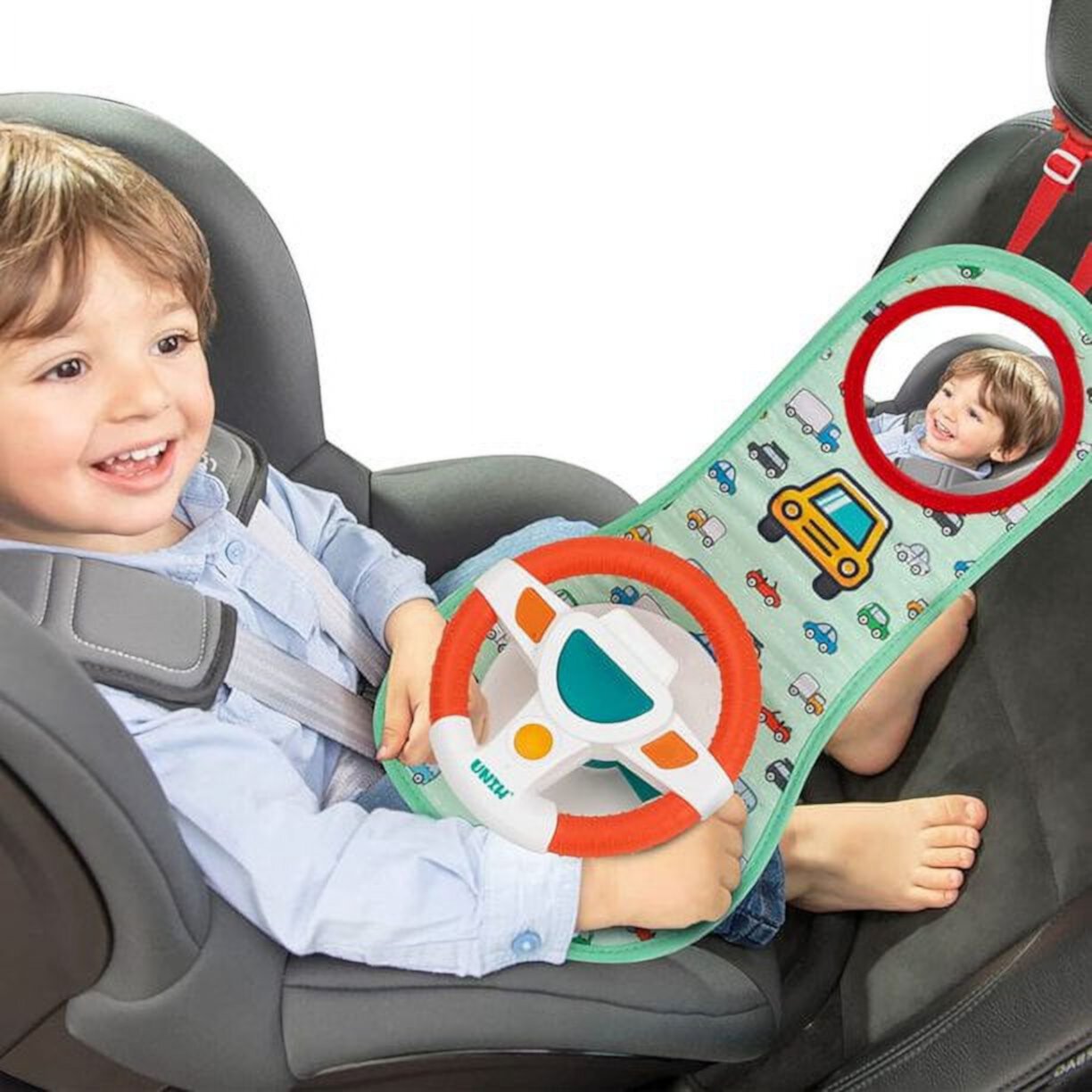 Baby Car Seat Toy with Mirror Car Toy Steering Wheel with Music Light and Driving Sound Voltenick