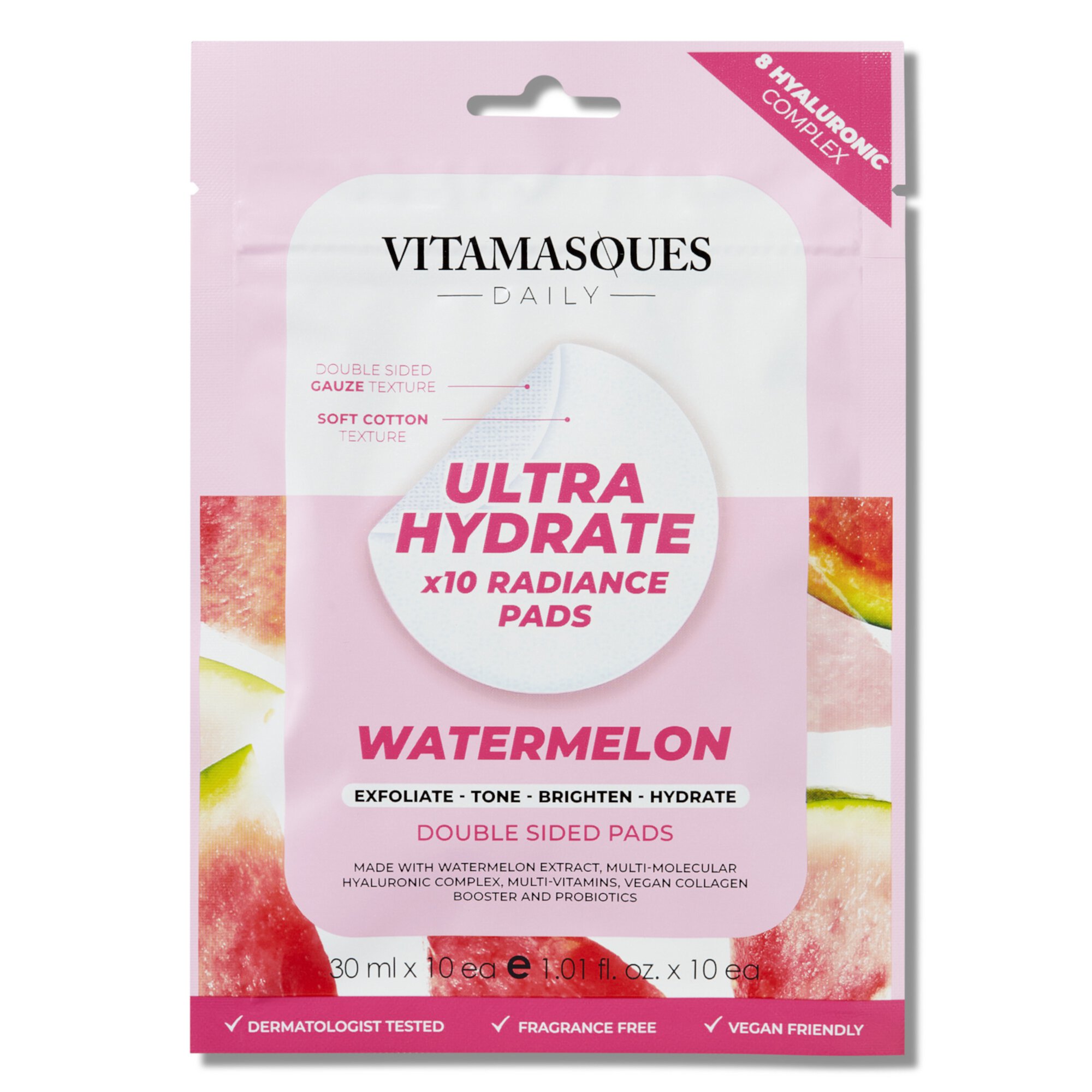 Vitamasques Ultra Hydrate & Radiance Watermelon Pads for All Skin Types, 10 Each Vitamasques