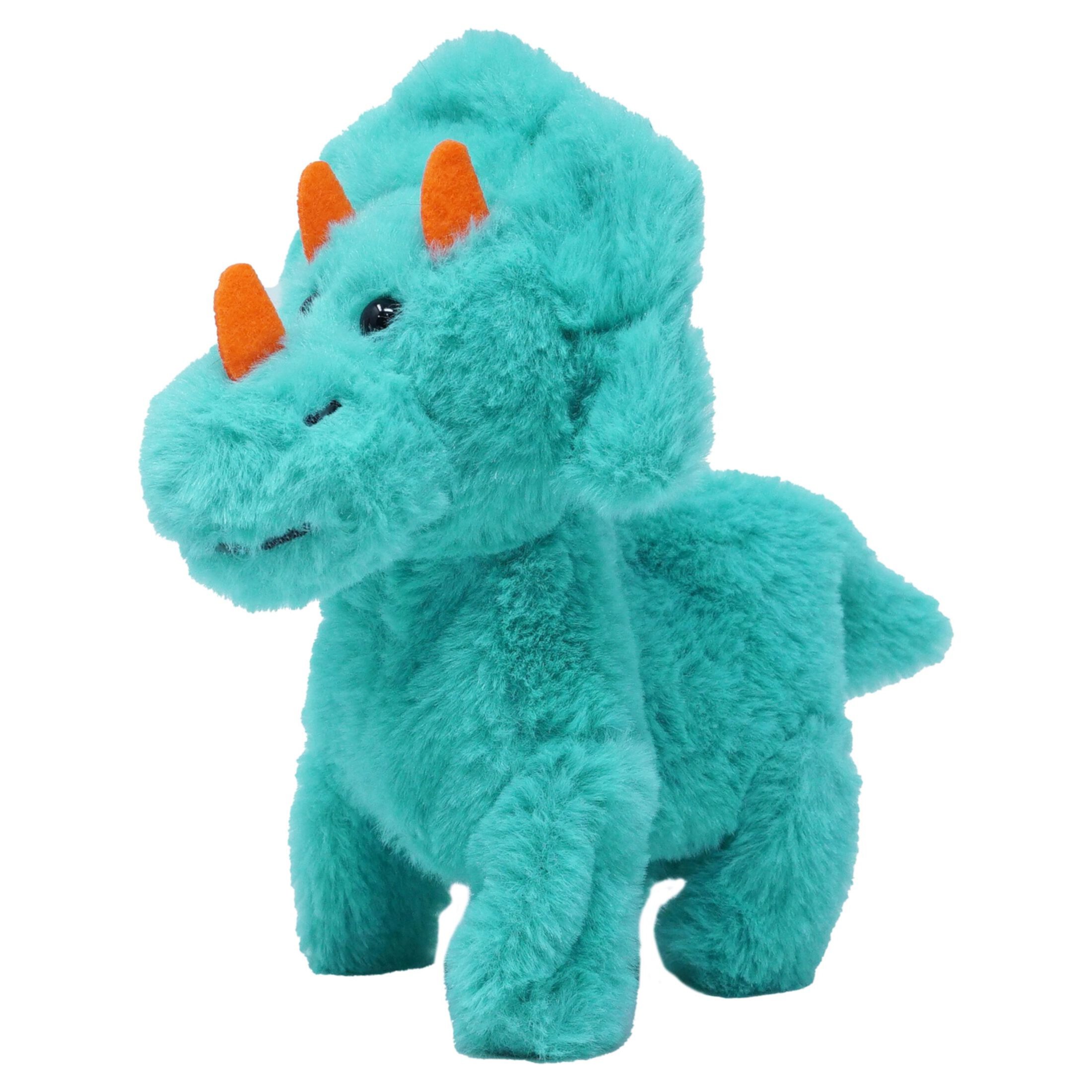 Kid Connection Miniature Electronic Walking Pet Teal Triceratops, 6in Height, Toddler Plush Toys Kid Connection