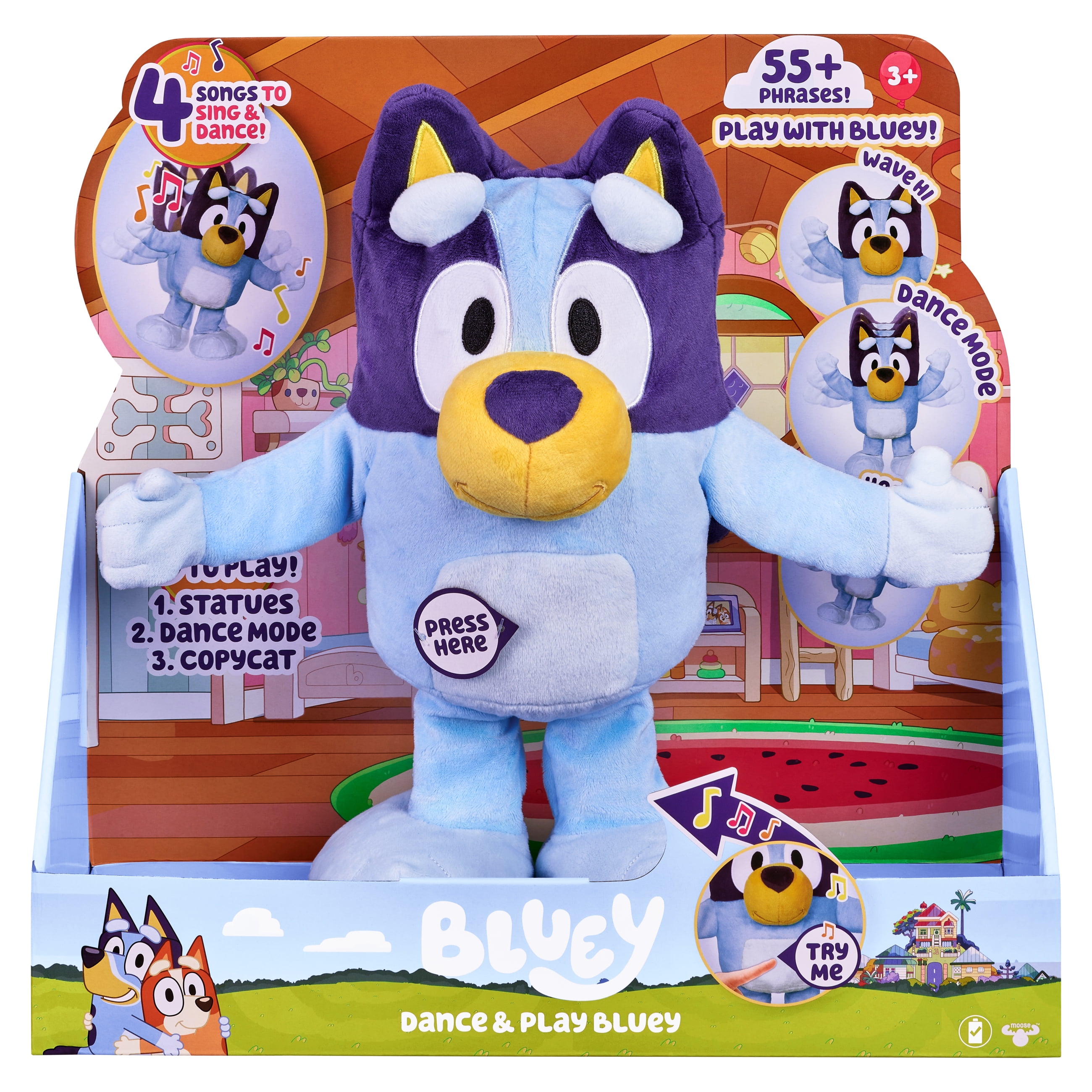 Bluey, Dance and Play 14 inch Animated Plush with Phrases and Songs, Preschool, Ages 3+ Bluey