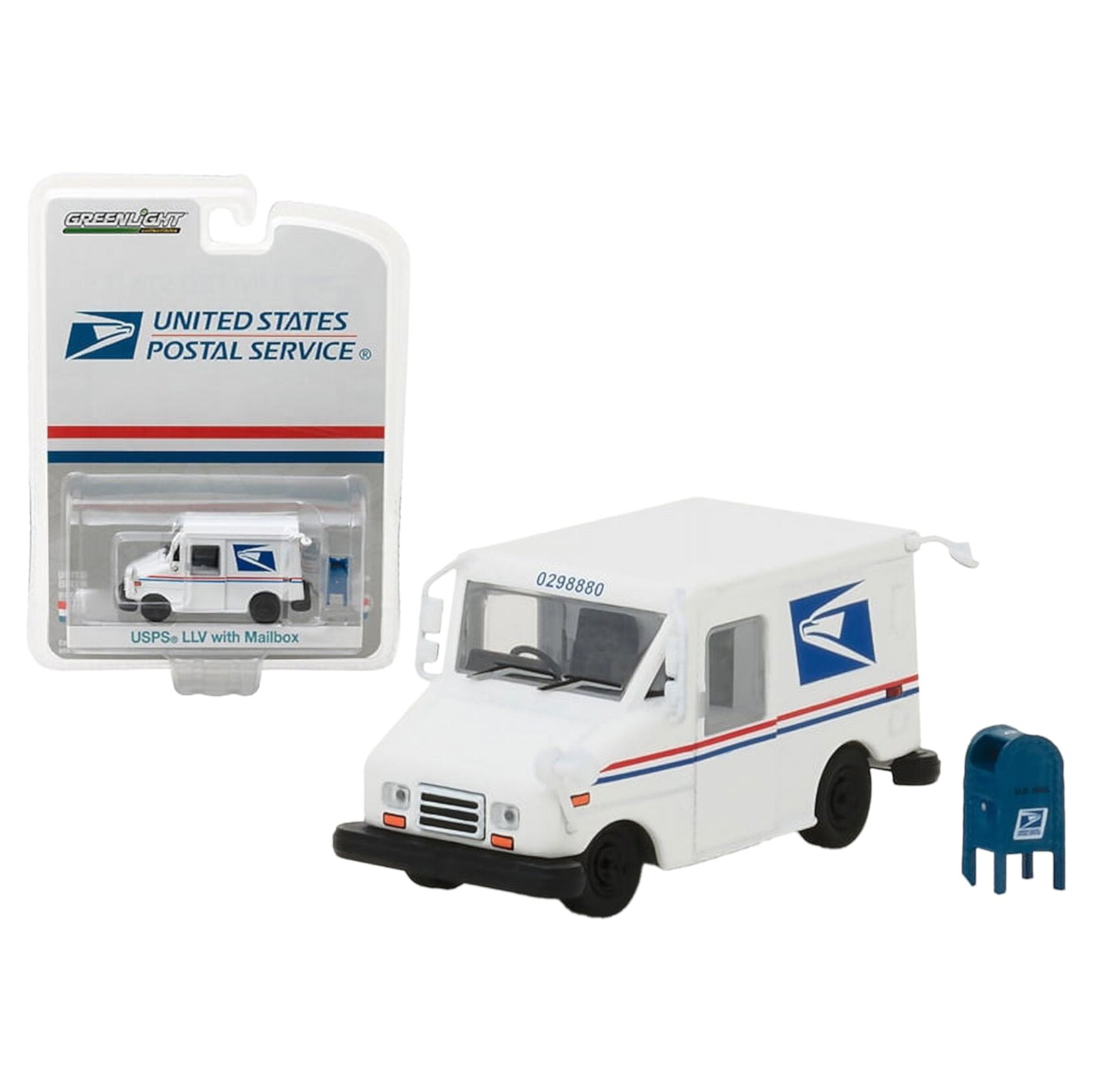 United States Postal Service (USPS) Long Life Postal Mail Delivery Vehicle (LLV) with Mailbox Accessory Hobby Exclusive 1/64 Diecast Model Car by Greenlight Greenlight