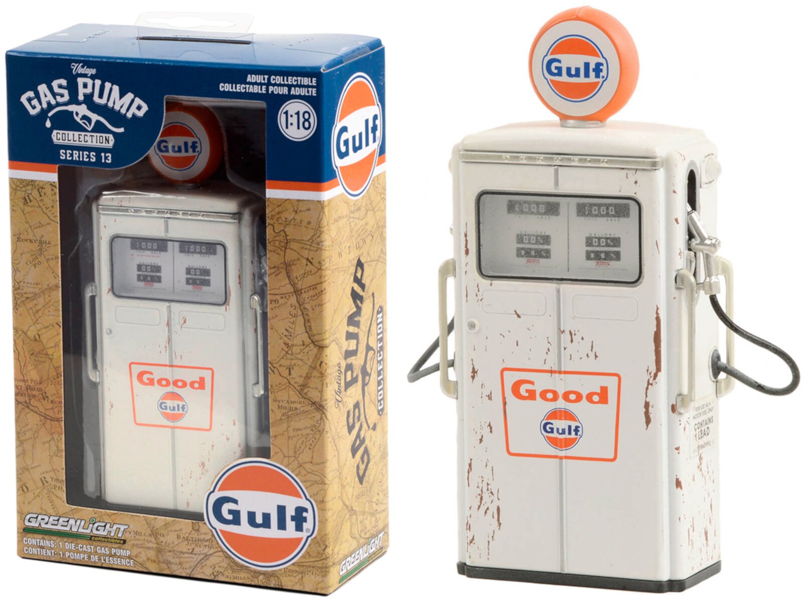 1954 Tokheim 350 Twin Gas Pump "Good Gulf - Gulf Oil" White (Weathered) "Vintage Gas Pumps" 1/18 Diecast Model by Greenlight Greenlight