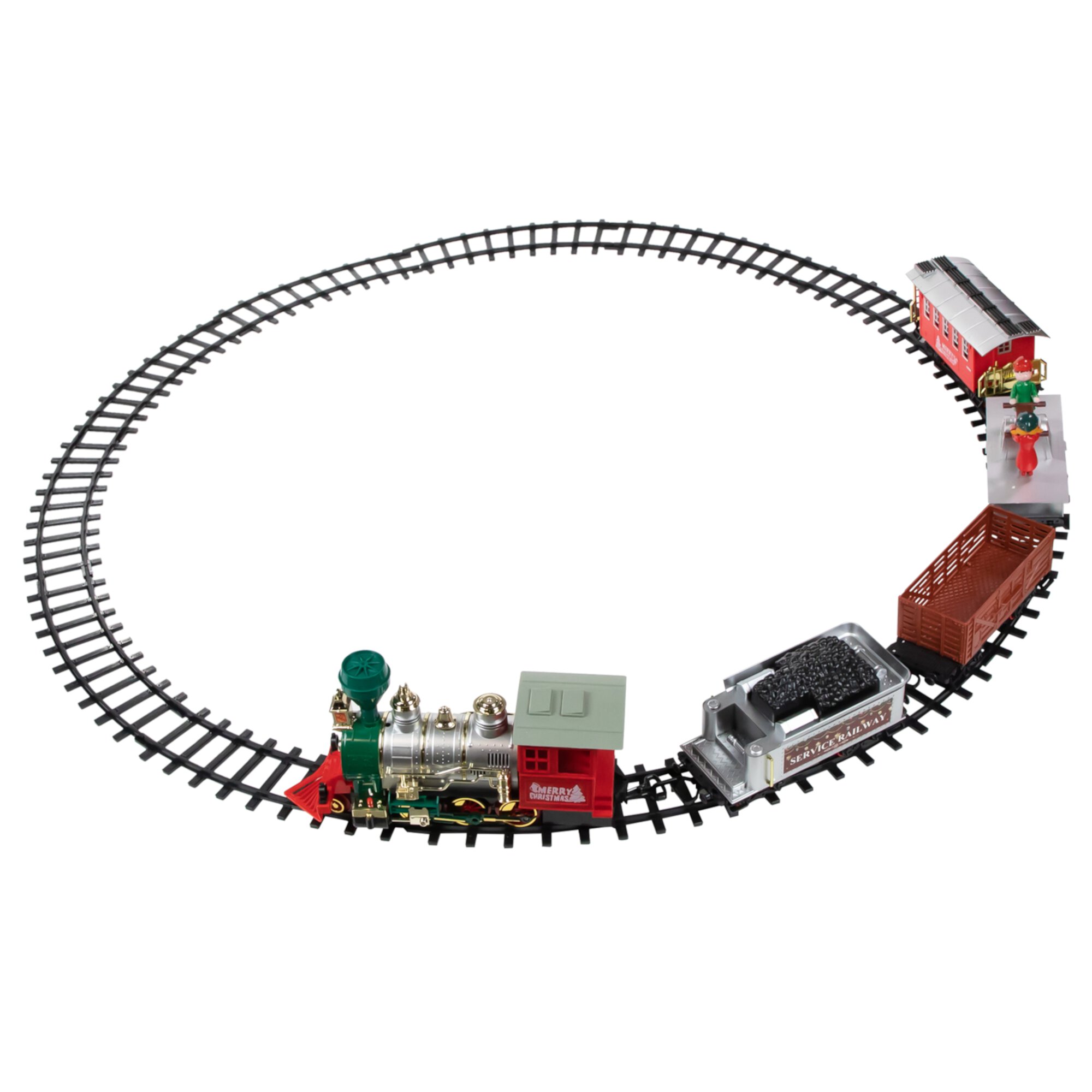 Northlight 35pc Silver and Red Battery Operated Lighted and Animated Classic Train Set with Sound Northlight