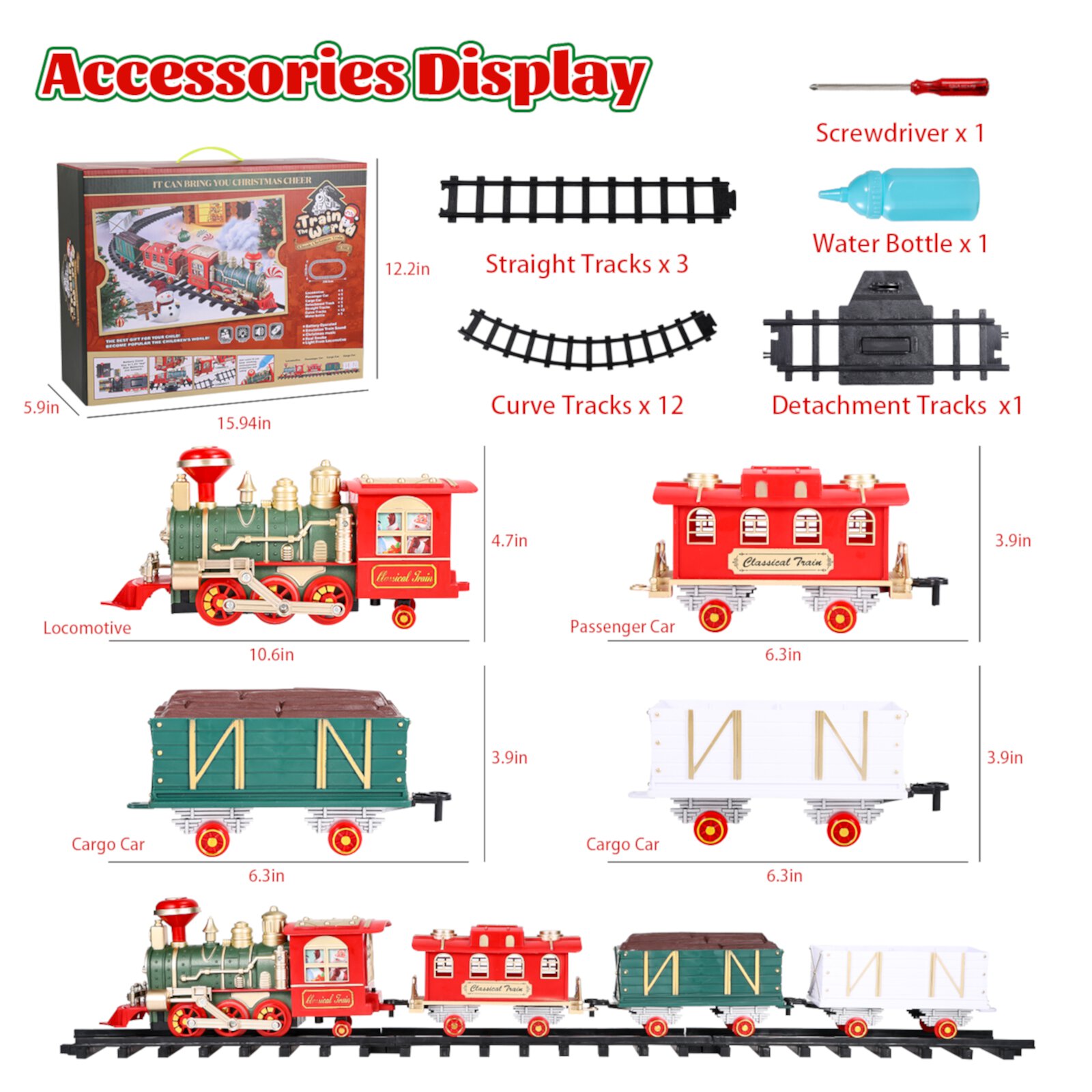 Super Joy Electric Train Set with Steam, Sound, Light, Locomotive Engine, Cargo Cars & Tracks, Children Toy Train Gift for Kids Boys Girls Super Joy