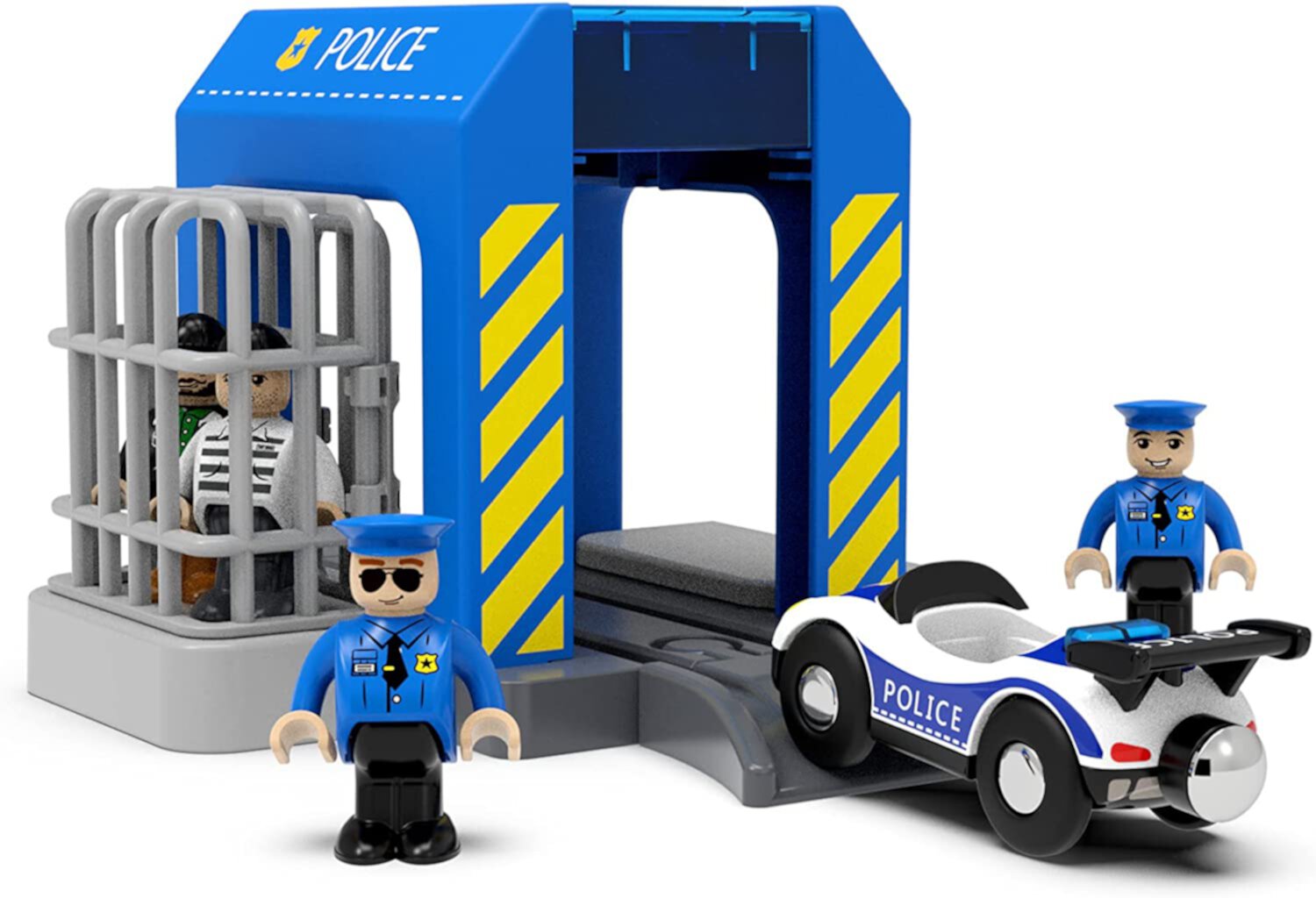 Wooden Train Tracks Accessories, Train Set Piece of Police Station Compatible with All Railroad Track Collection, Train Toys Expansion Pack for Kids Ages 3 and Up. Kiddopark