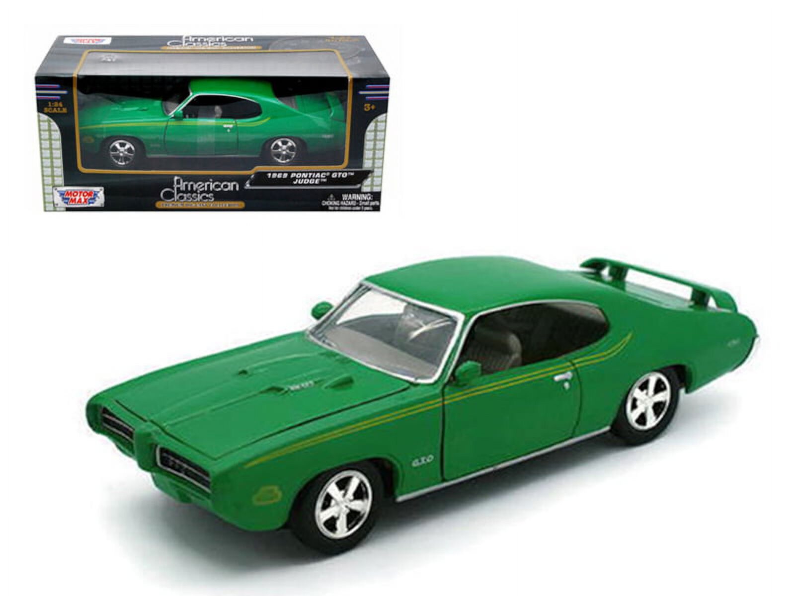 Модель автомобиля Pontiac GTO Judge 1969 года, зелёный цвет, масштаб 1/24, реалистичные детали, новая упаковка Motormax