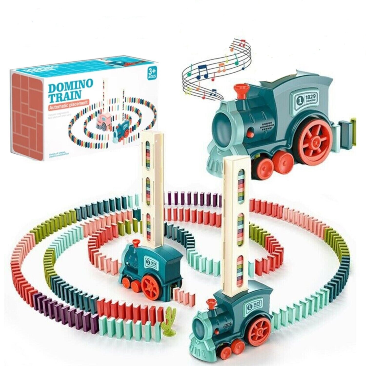 SUNYOK Kids Electric Train Set with120 Dominoes , Creative Domino Rally Electric Train Set, Easter Toys, Holiday and Birthday Gifts for Boys and Girls Age 3-12 ( Indigo) Xiyztok