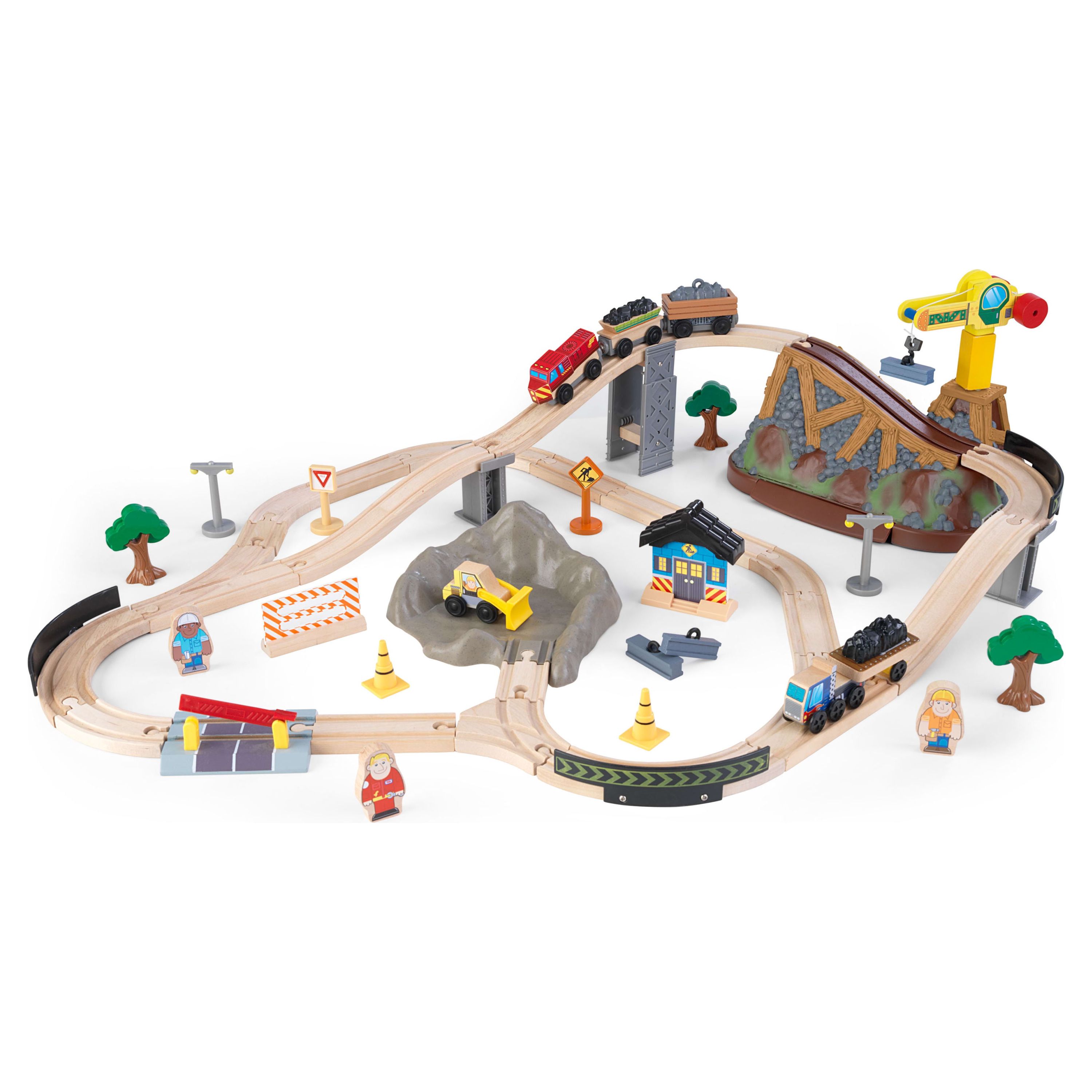 KidKraft Bucket Top Construction Wood Train Set with Crane & 61 Pieces, For Ages 3+ KidKraft