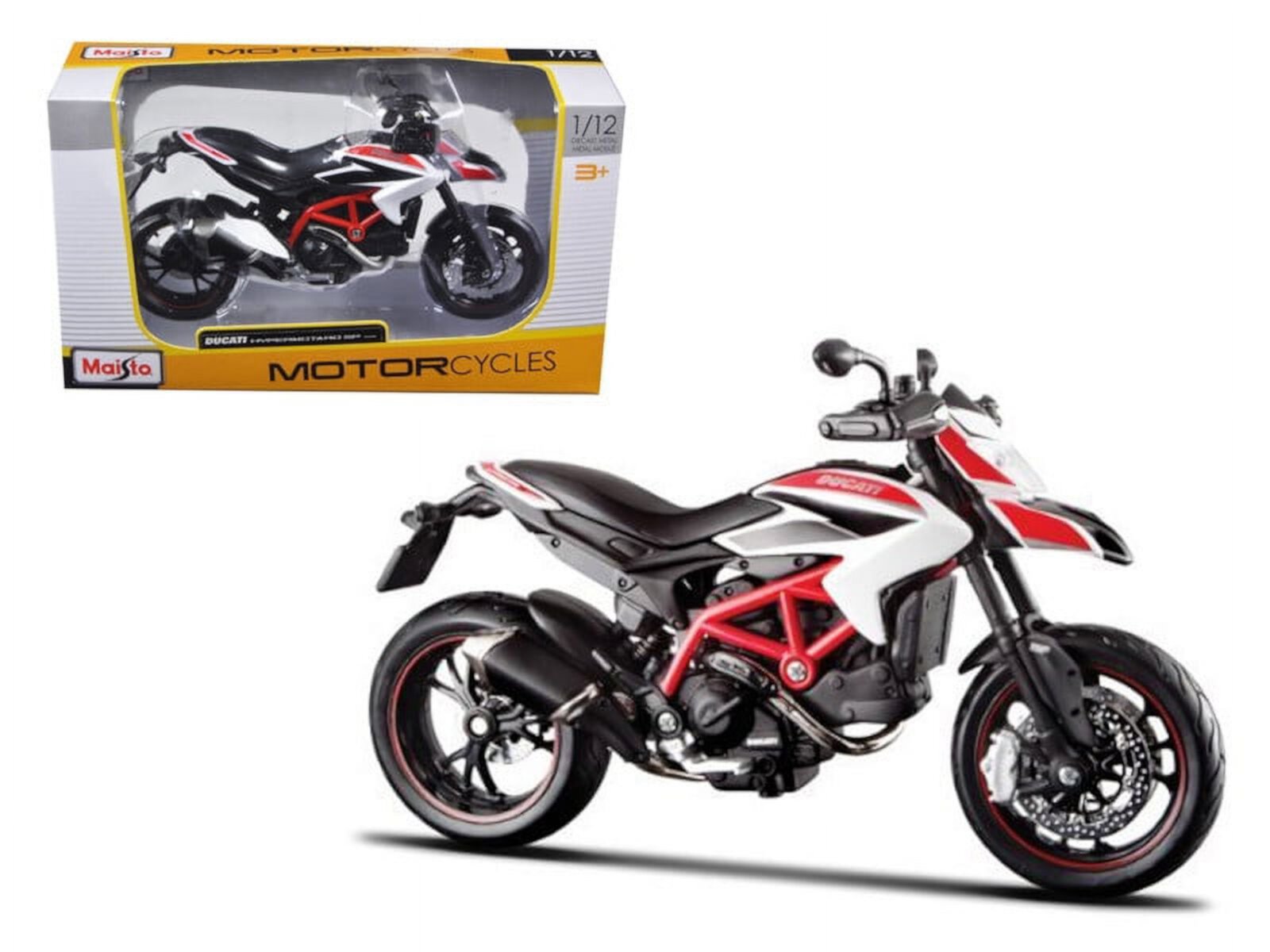 2013 Ducati Hypermotard SP White with Black and Red Stripes 1/12 Diecast Motorcycle Model by Maisto Maisto