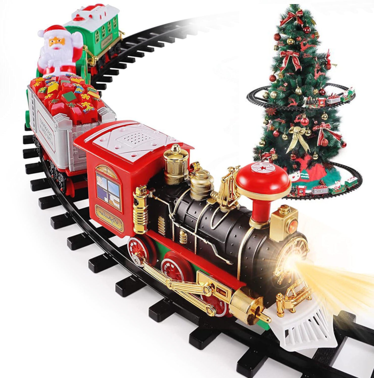 Moclever Electric Train Set Kids Toy Plastic Xmas Steam Train Kit Tree Surround Track Battery Operated with Sound Light Christmas for 3 4 5 6 7 8+ Year Old Boys Girls Moclever