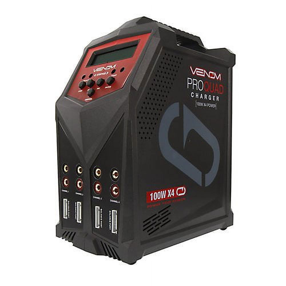 Venom Power - Pro Quad LiPo Battery Fast Charger with LCD Screen - 4 Ports at 100W Each - AC DC 7A Fast NiMH LiHV LiPo Balance Charger Discharger 1S to 6S, Drone, RC Car Battery Charger Venom