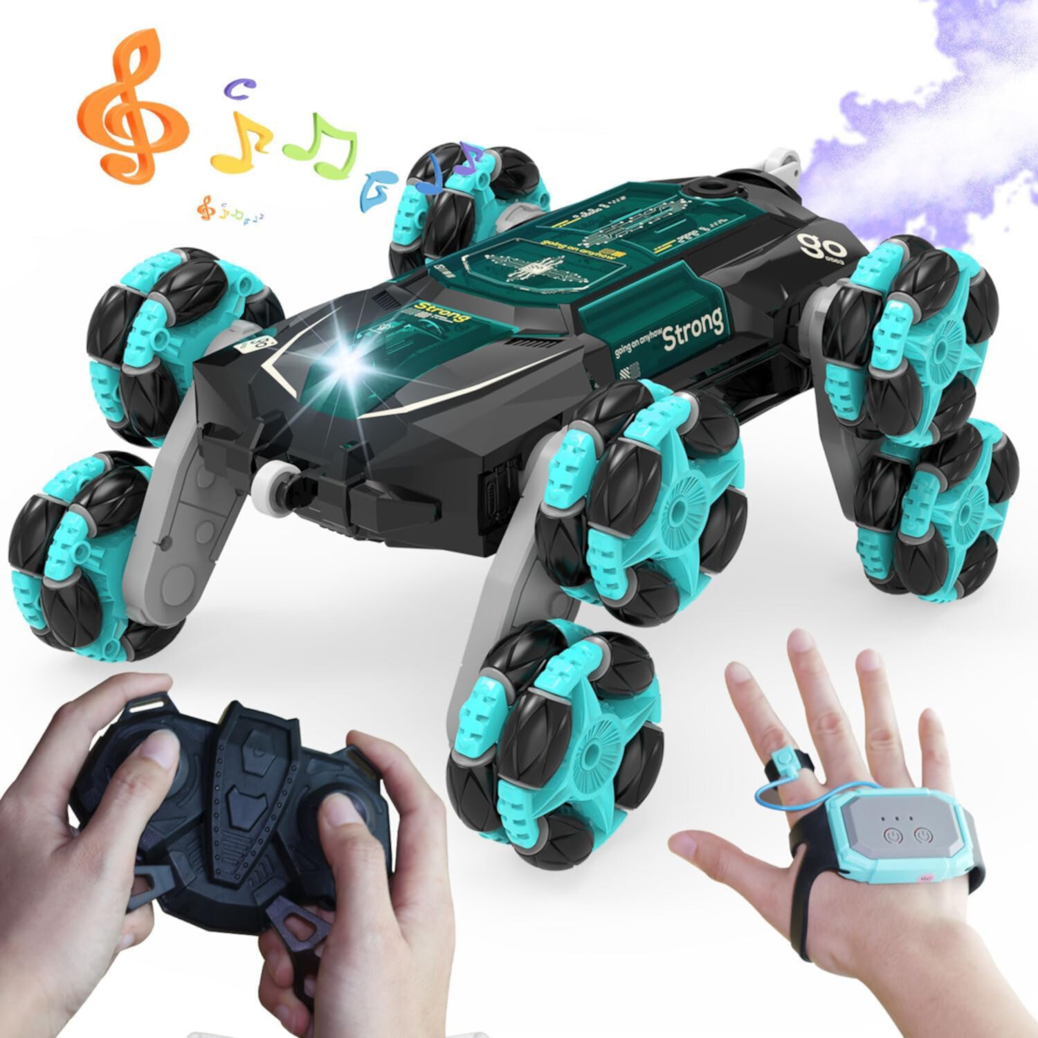 Adofi Gesture RC Car, 2.4Ghz 4WD Gesture Sensing Remote Control Cars with Lights Music, Off-Road 360° Rotation RC Stunt Car Toy for Kids, Drift Hand Controlled Remote Control Twist Cars Toy for Boys Adofi