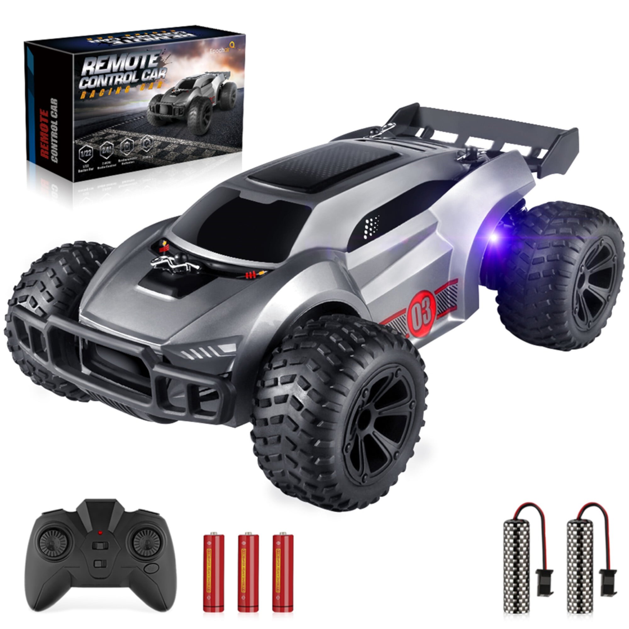 Wupuaait Remote Control Car, 2.4GHz Rechargeable RC Cars, Off-Road RC Racing Car Gift for 3 4 5 6 7 8 9 10 11 12 Year Old Kids, Gray Wupuaait