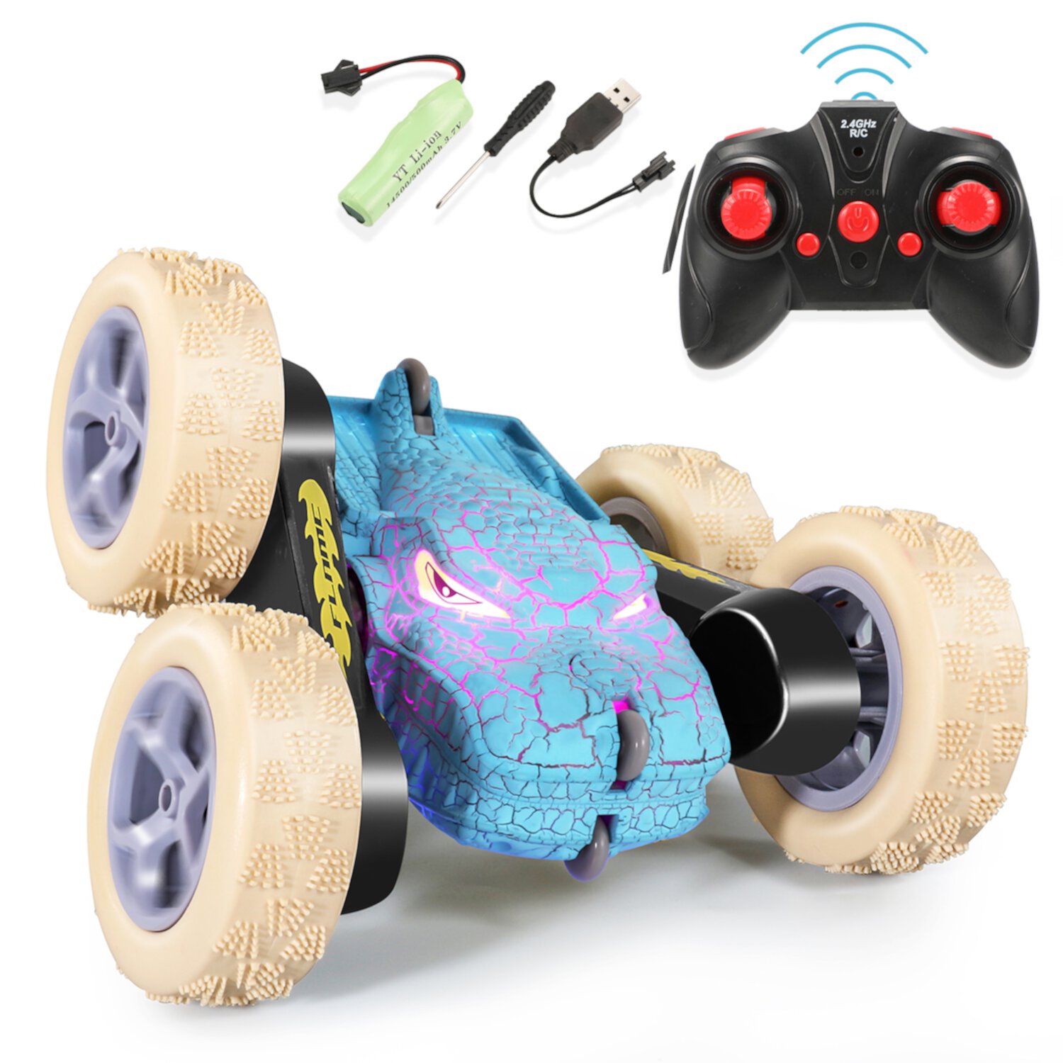 Lictin Remote Control Stunt Cars, 2.4Ghz RC Stunt Car with Double Sided 360 Flips, Rechargeable Off-Road RC Car Toys Gifts for Boys Girls, Blue Lictin