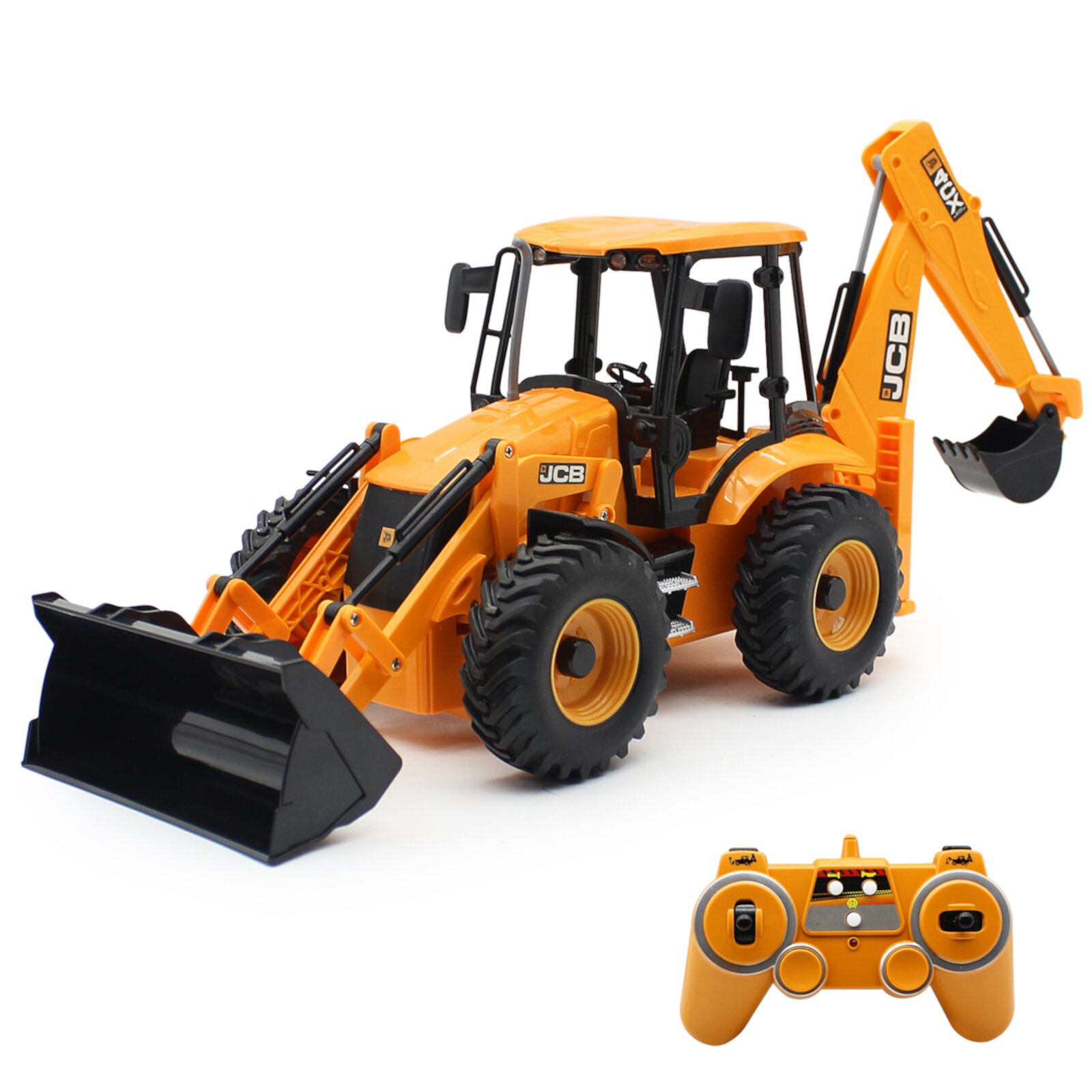 Fisca Remote Control Excavator Backhoe Loader Toys for Kids, 8 Channel 1/20 Excavator Bulldozer RC Construction Vehicles  with Light and Sound Fisca