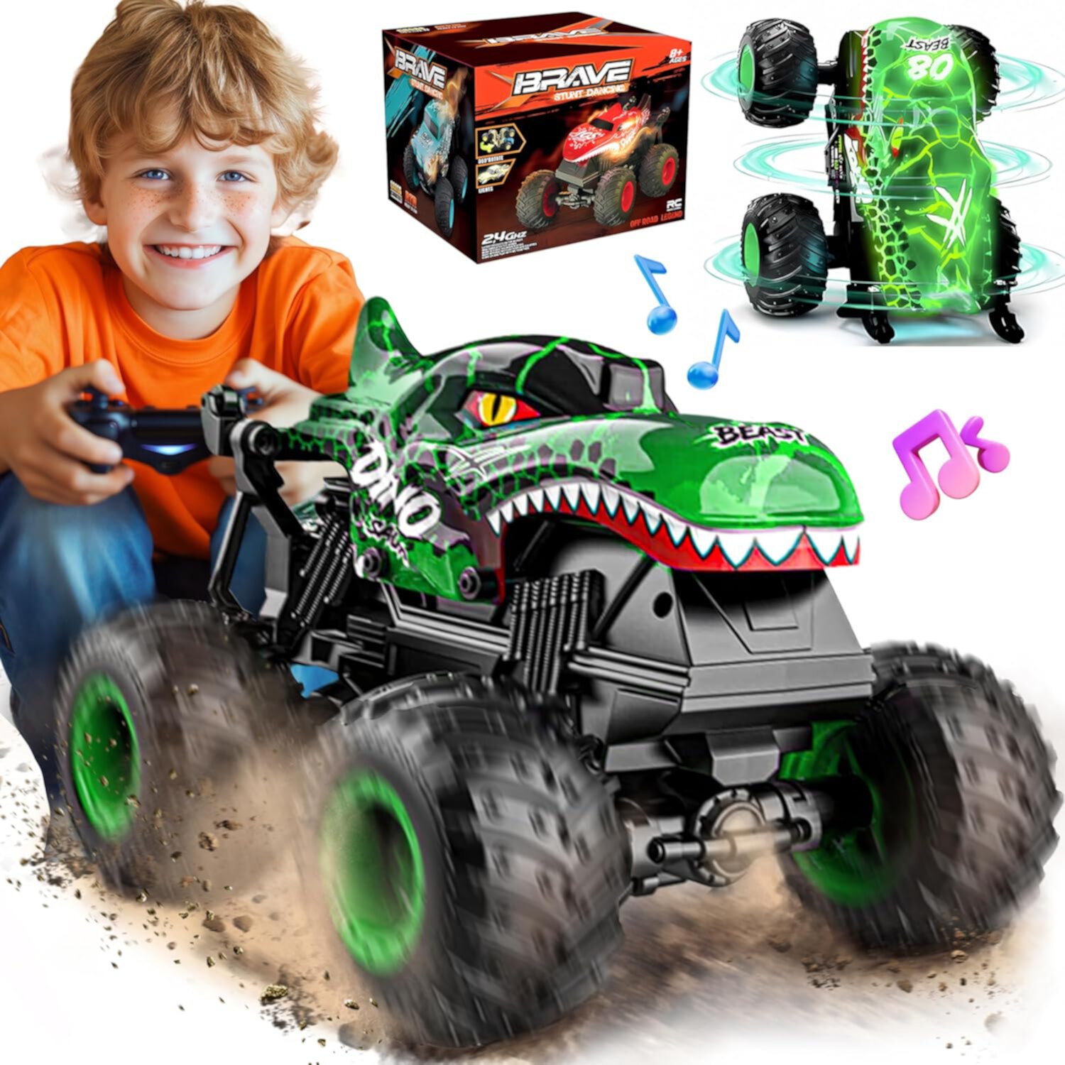 YCFUN Remote Control Cars, 1:20 RC Monster Trucks with Light, All Terrain RC Dinosaur Toys Gift for Kids Girls Boys 3-8 YCFUN