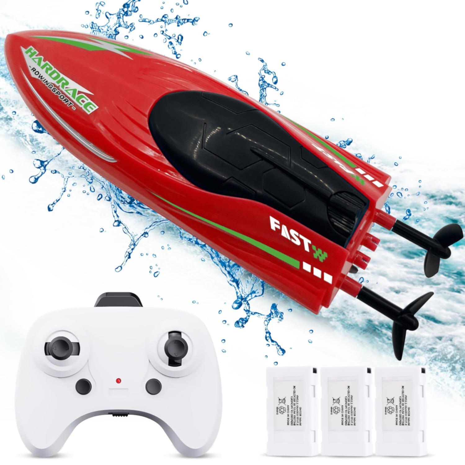 RC Boat with LED Light for Kids, Remote Control Boat for Pools & Lakes, 3 Rechargeable Battery, Fast Boats River Water Pool Toys with 2.4 Ghz 15 Km/h for Adults Boys Girls, Red Syenll