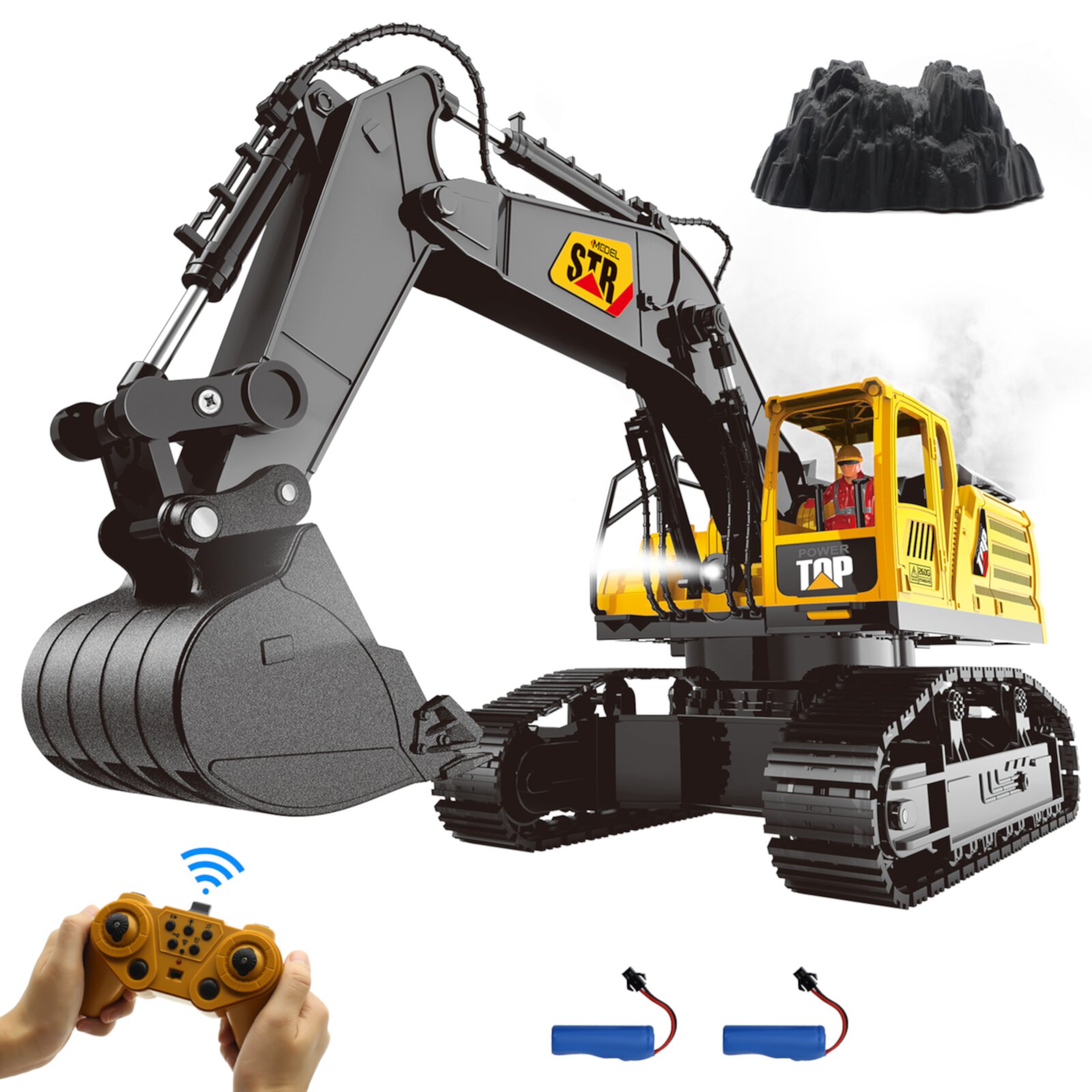 Fisca 14 Channel Remote Control Excavator Toy, Kids RC Construction Vehicles Trucks with Lights/Sounds and Simulation Smoke for Boys Gifts Fisca