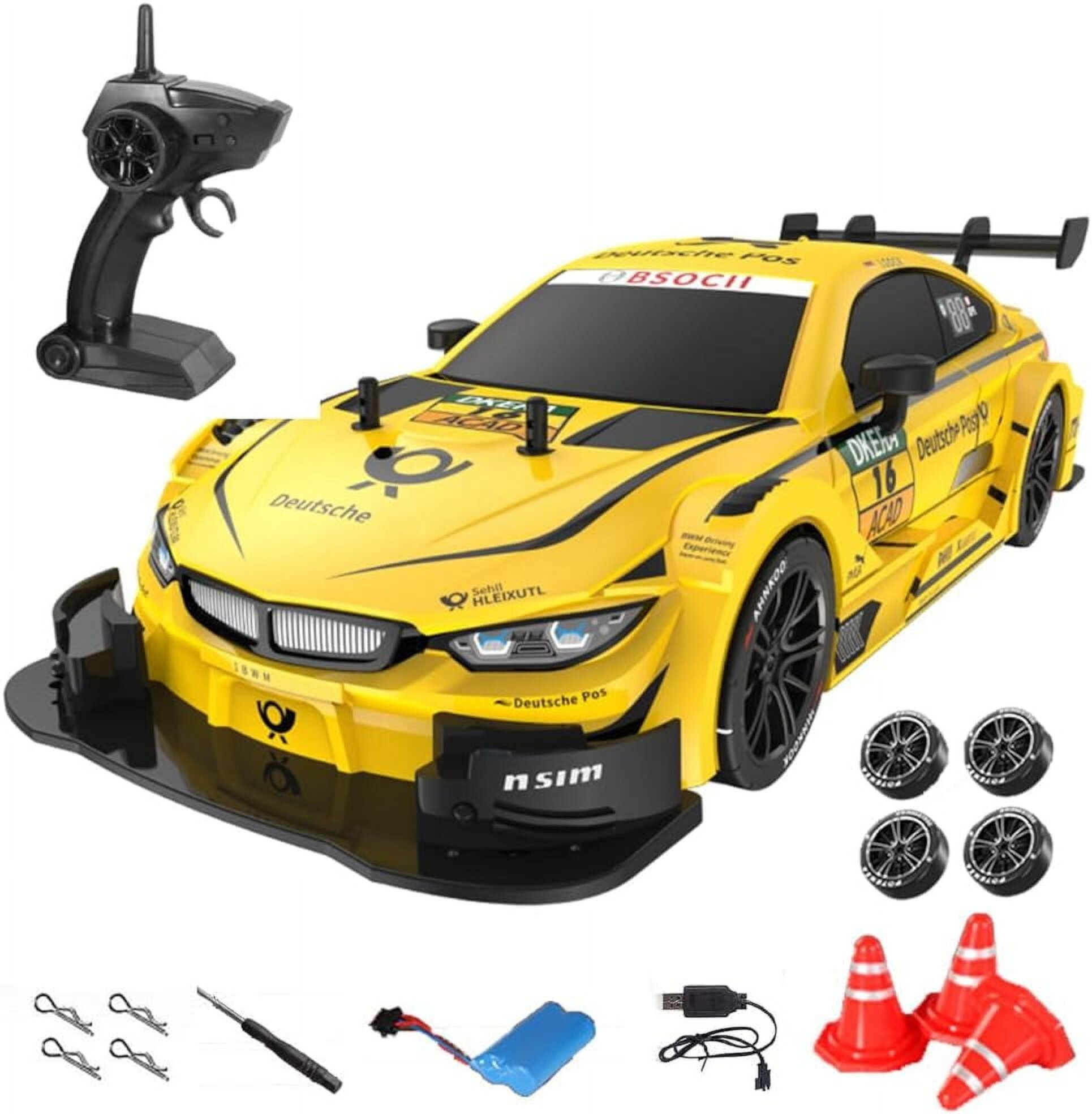 Eccomum Drift RC Car, 2.4GHz 1:16 Scale Remote Control Car 4WD 40KM/H High Speed RC Cars with LED Lights Two Batteries and Drifting Tires Racing Sport Toy Cars for Adults Boys Girls Kids Eccomum