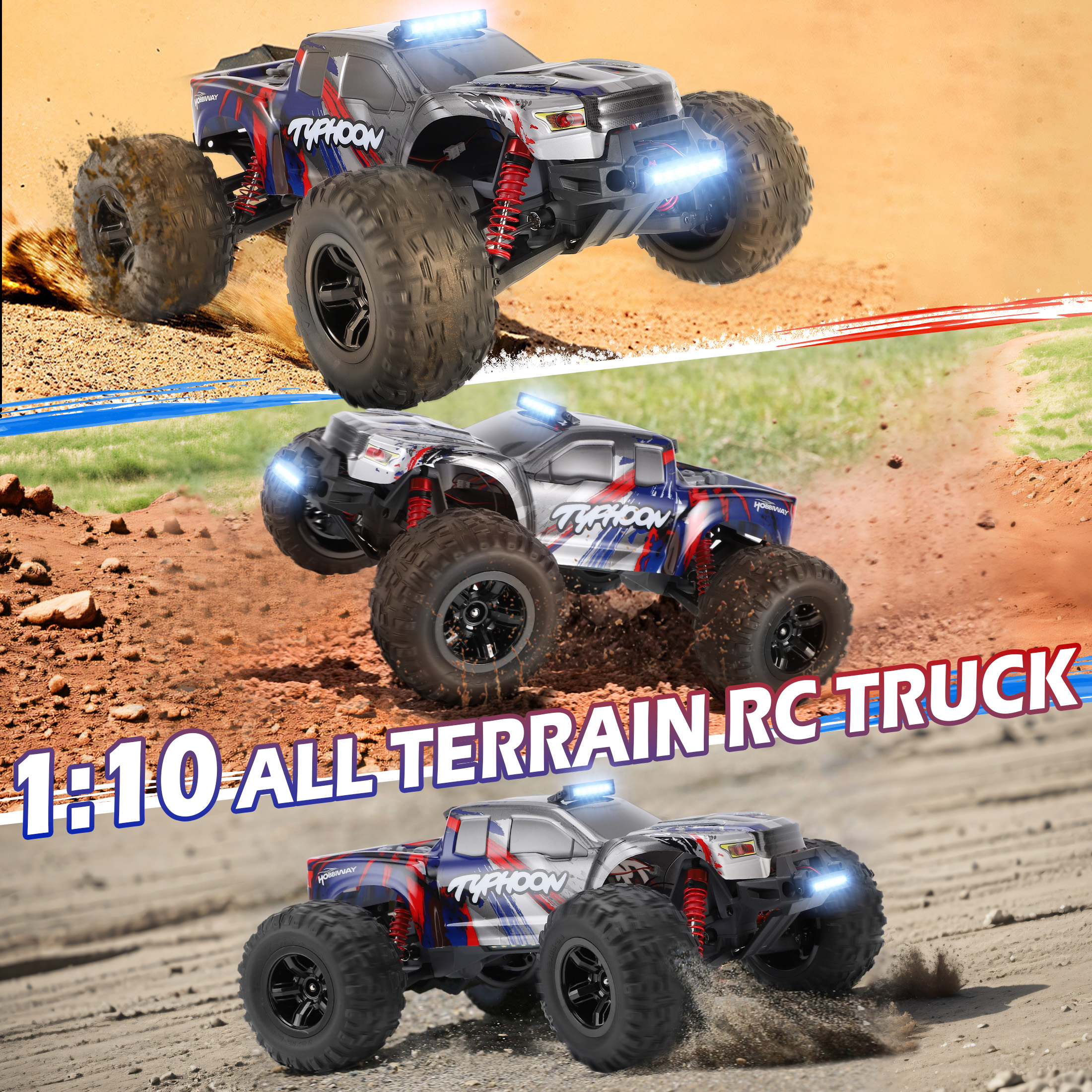 1:10 RC Car Truck for Adults 40+MPH High Speed Off-Road Monster Truck 4WD All Terrain Remote Control Car Toys Christmas Gift for Kids Boys FAGINEY