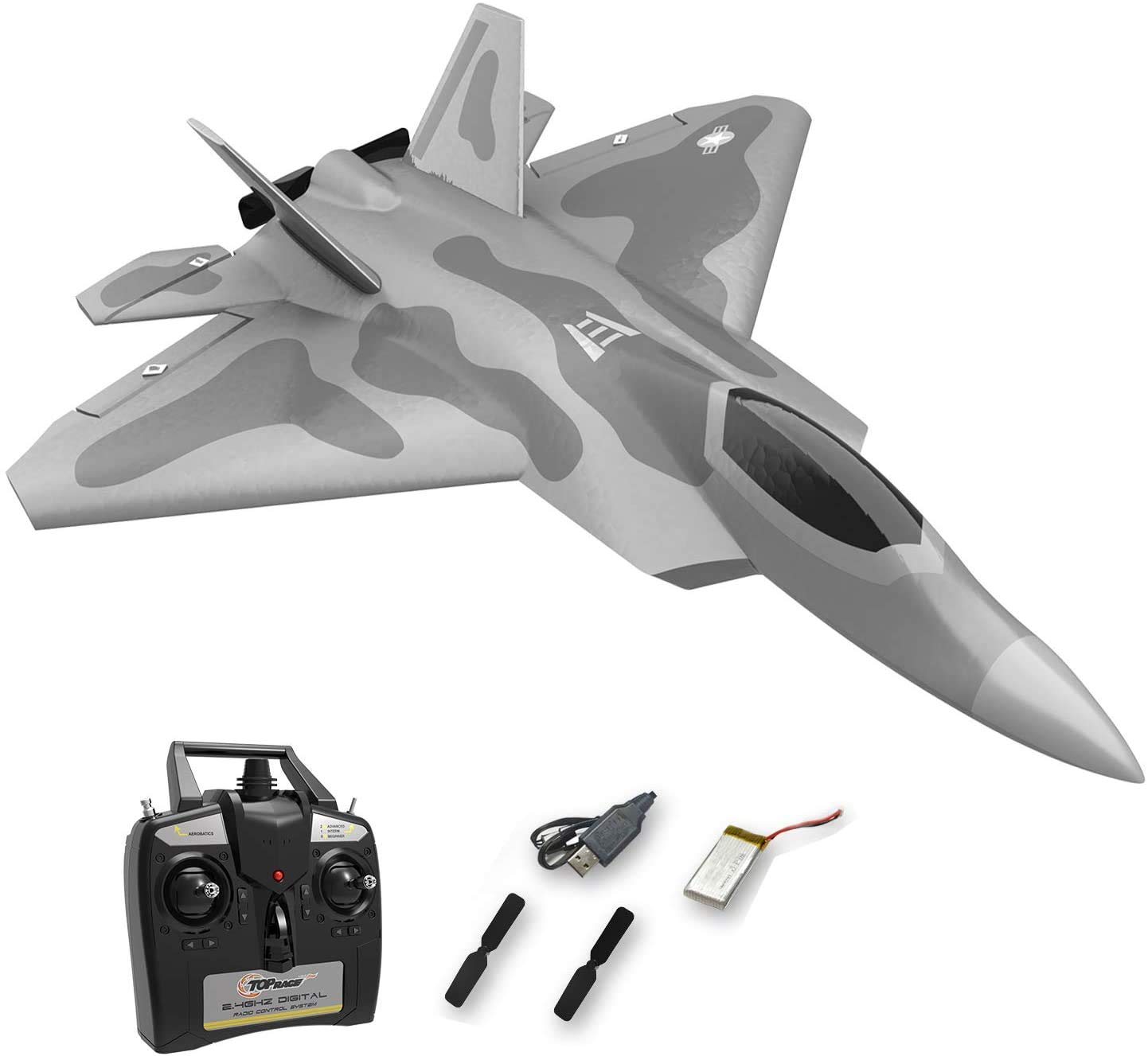 Top Race F-22 Raptor RC Jet Plane - Battery Powered 4 Channel Remote Control Airplane for Acrobatics with 6 Axis Gyro and Range Over 300 ft. - Perfect RC Plane for Kids and Adults. Top Race