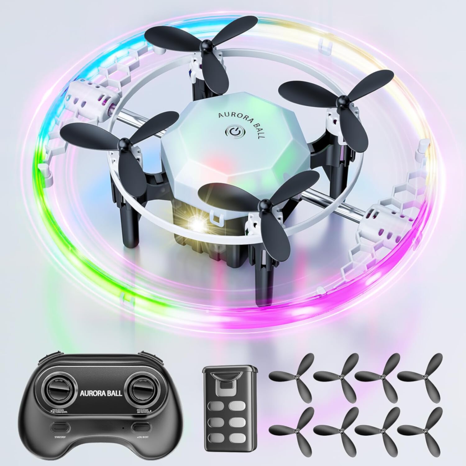 Flooyes Mini Drone for Kids, 4.3 Inch Small Flying Toys Drones with LED Light One Key Take Off Spin Flips RC Mini Drones,Kids Gifts Toys for Boys and Girls Flooyes