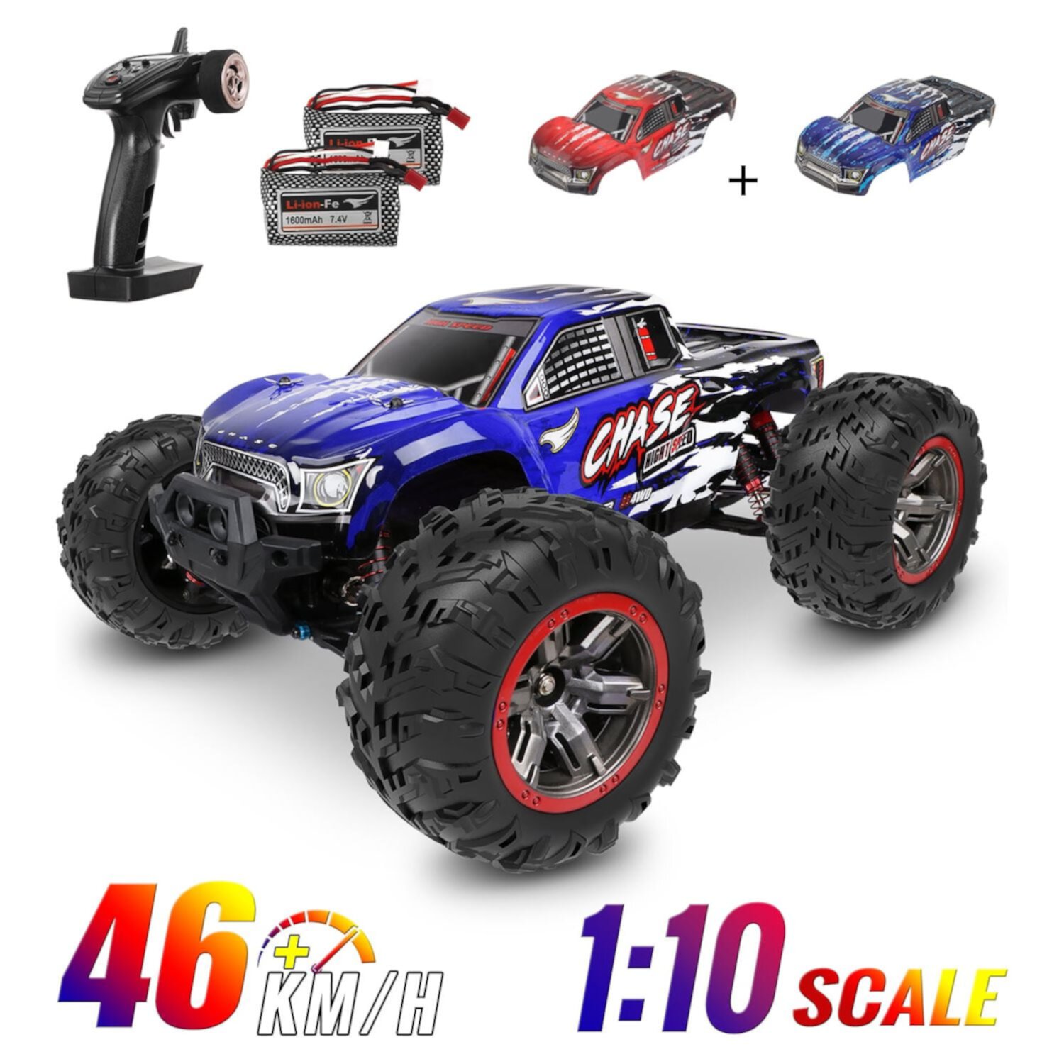 Beefunni  Large Remote Control Car 1:10 Scale RC Cars High Speed 46+KM/H 4WD Waterproof Off-Road RC Trucks Gifts for Adults and Boys Beefunni