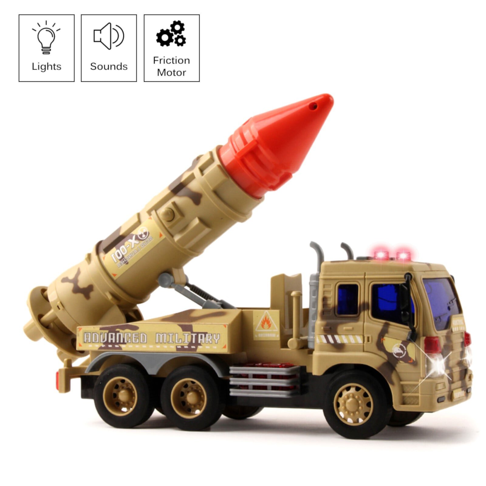 Vokodo Military Launcher Truck Push And Go With Lights Sounds And Pull Back Missile Kids Friction Powered Army Fighter Carrier Vehicle Pretend Play Armored Toy Car Great Gift For Children Boys Girls Vokodo