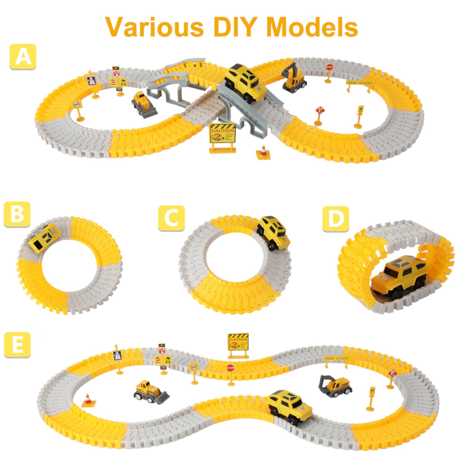 Zacro Construction Toys Race Track Set for Kids, 180 PCS Race Car Track Vehicle Set, Create A Engineering Road Games Toys Flexible Construction Car Track Playset for Boys Age 3+ Zacro