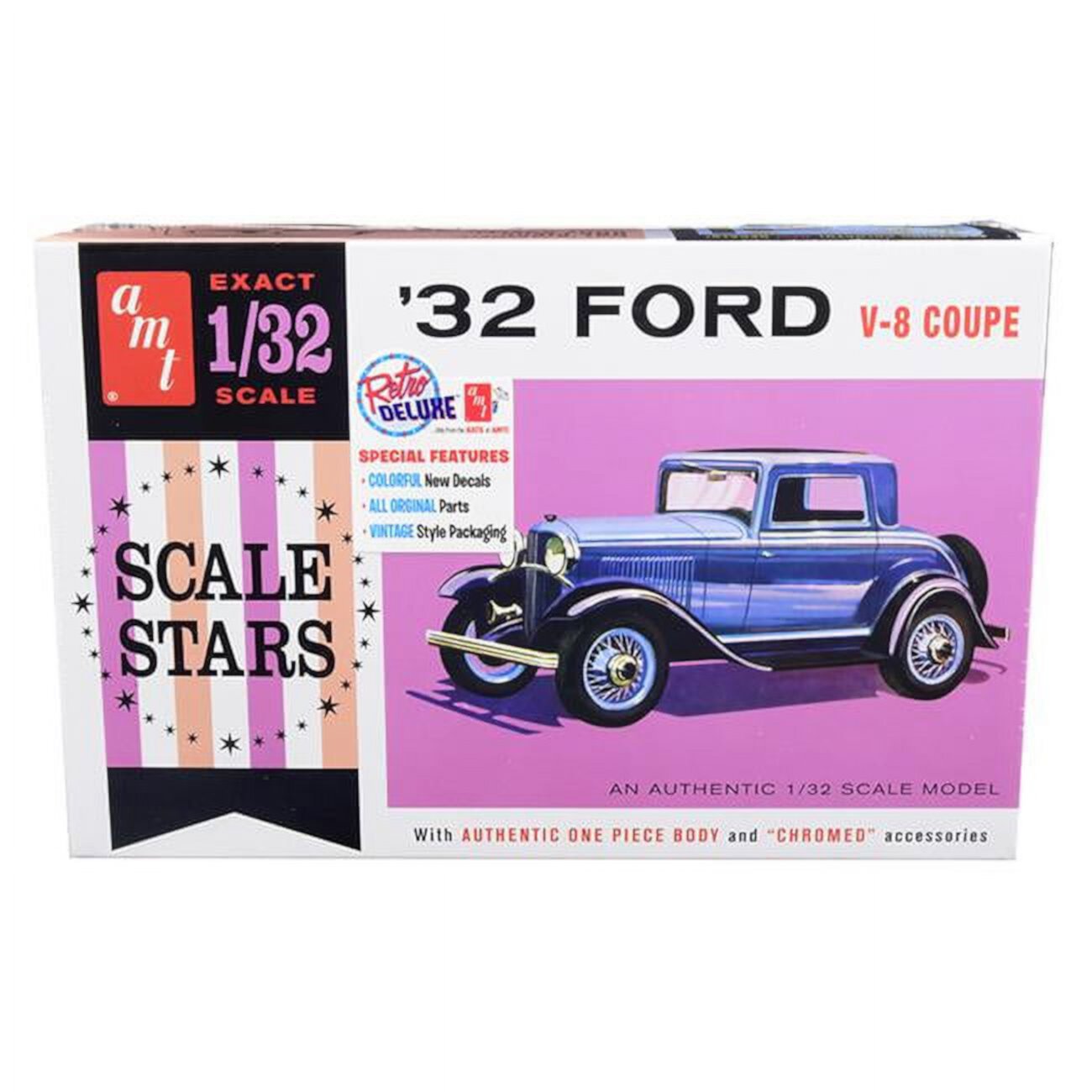 AMT AMT1181 Skill 2 Model Kit 1932 Ford V-8 Coupe Scale Stars 1 by 32 Scale Model AMT