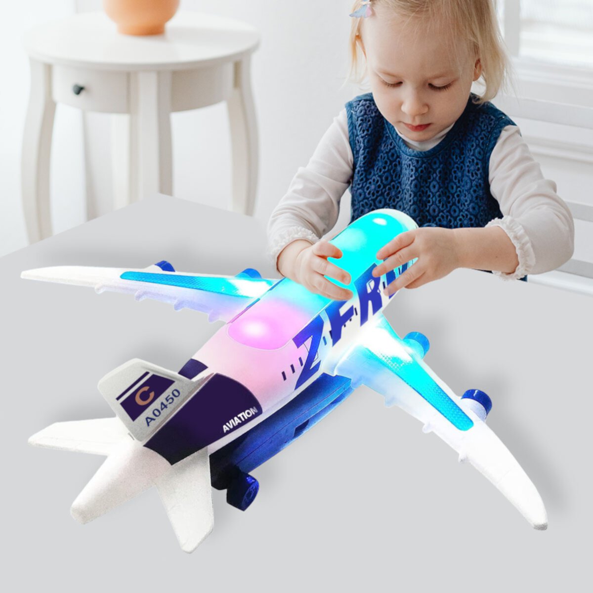 Airplane Crawling Toys for Kids, Toy Plane with Colorful LED Flashing Lights & Sounds, Toddler Airplane Educational Toys for Boys & Girls 3 Year Old And Up (Blue) Qishi