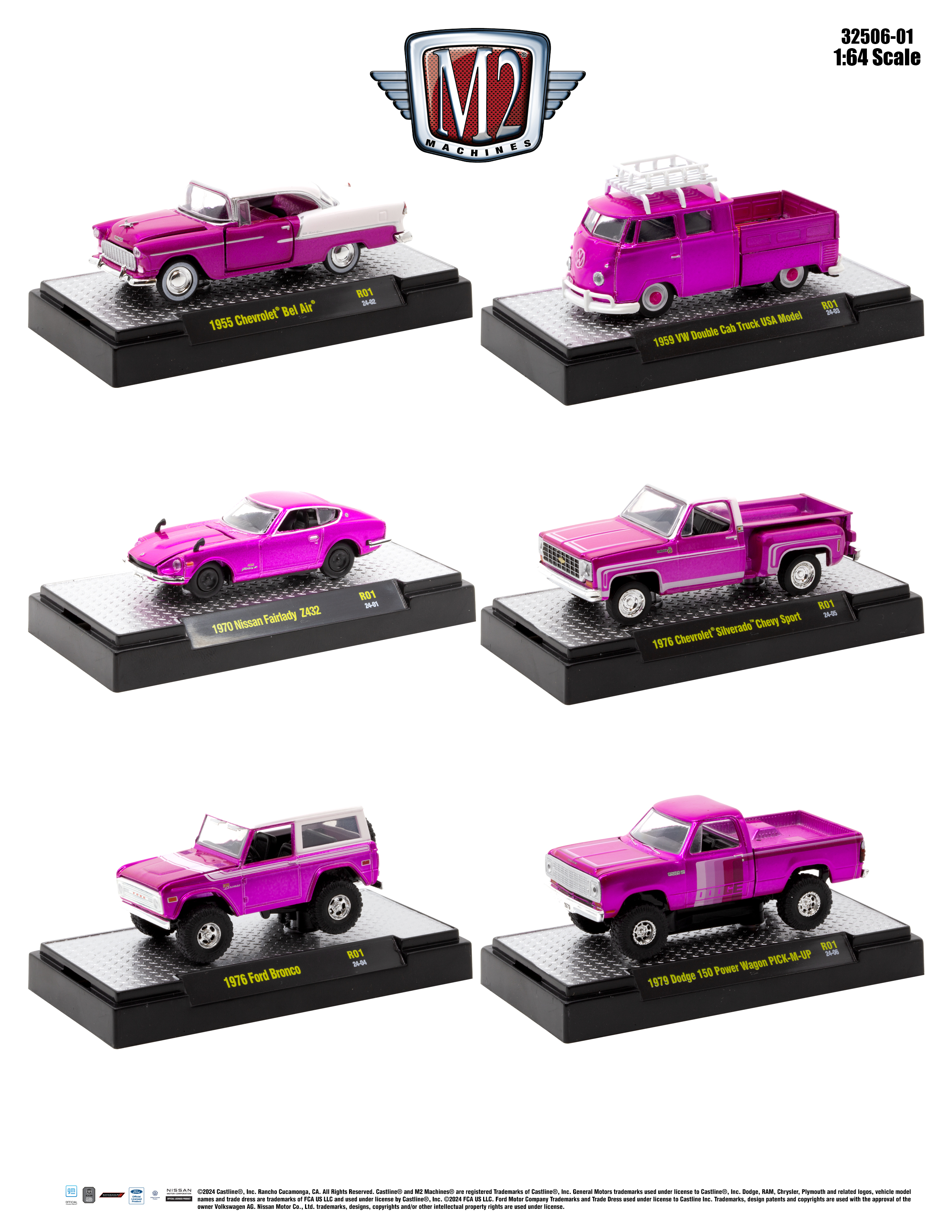 M2 Machines Auto-Thentics 6 PK 1:64 Scale Die-cast Play Vehicles M2 Machines