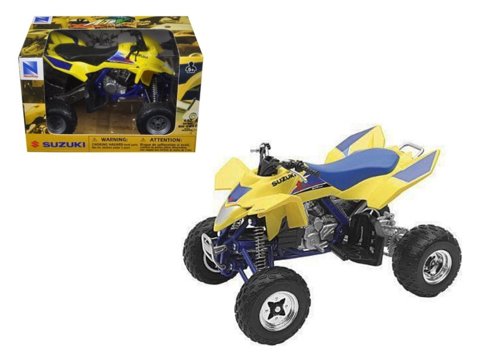 Модель квадроцикла Suzuki Quad Racer R450 1/12, желтая и синяя, детализированная New Ray Toys