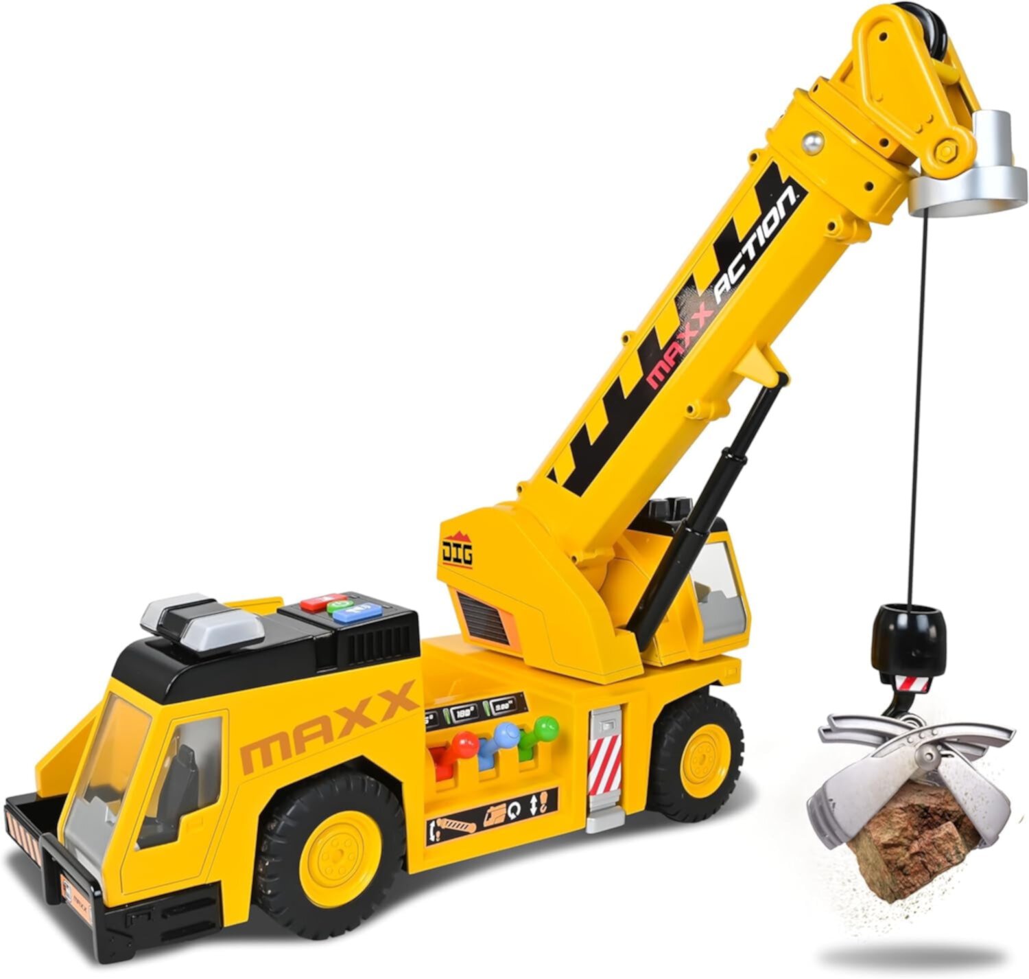 Maxx Action 27'' 3-N-1 Crane Truck - Large Construction Vehicle with Lights, Sounds and Motorized Drive Crane with Joystick Controllers Maxx Action