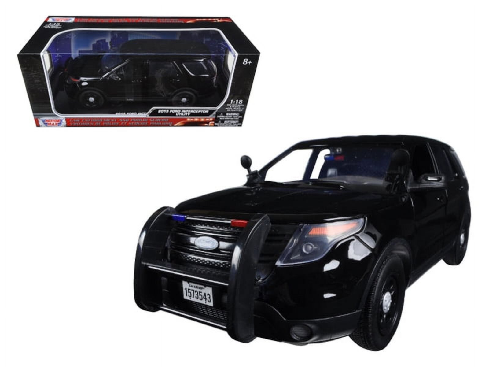 Автомобильная модель Ford Police Interceptor 2015 года, 1/18, с открывающимися дверями, черная Motormax