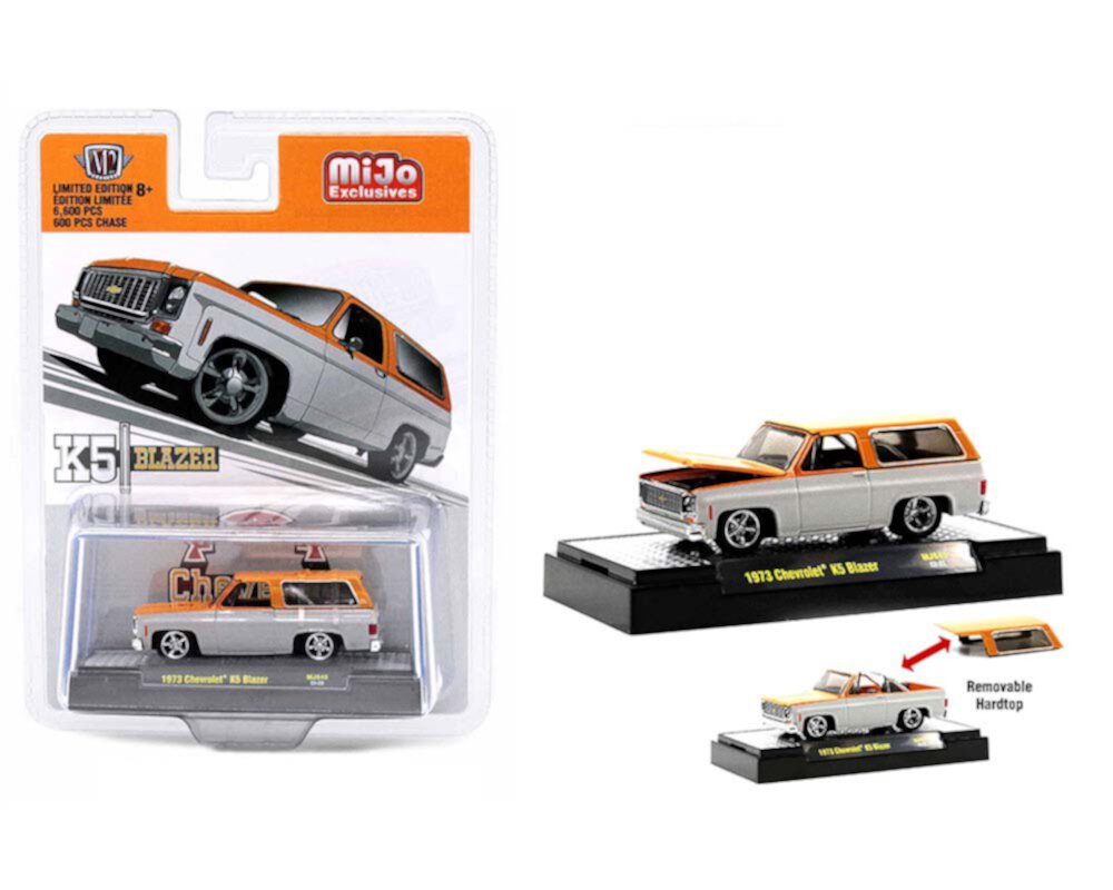 1973 Chevrolet K5 Blazer Orange Metallic and White Limited Edition 1/64 Diecast Model Car by M2 Machines M2 Machines