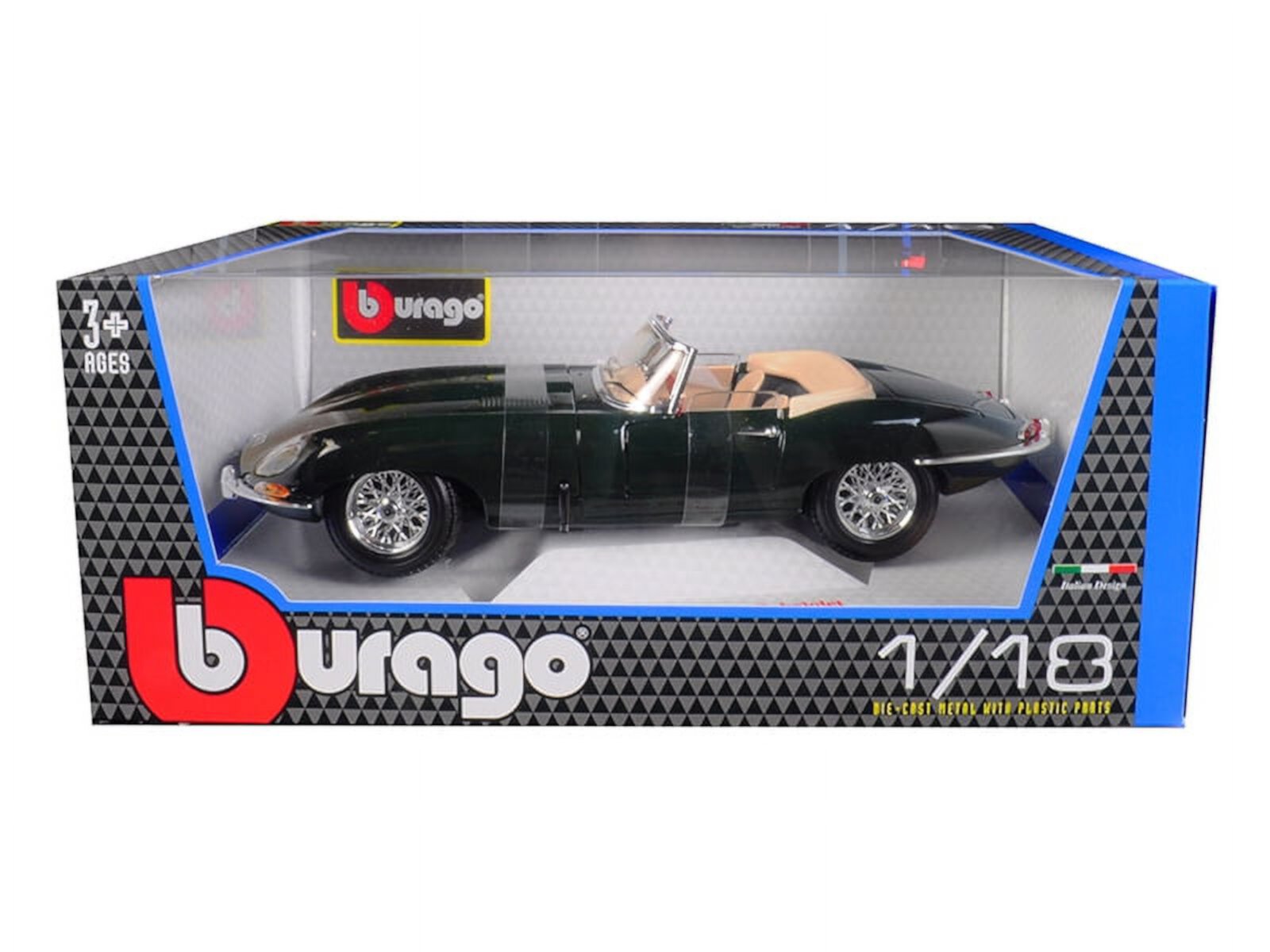 1961 Jaguar E Type Convertible Green 1/18 Diecast Model Car by Bburago Bburago