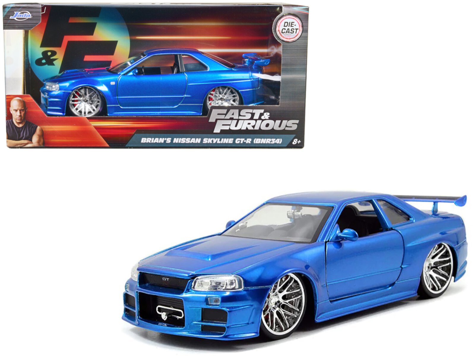 Jada Toys Brian's Nissan GTR Skyline R34 Blue Fast & Furious Diecast Car Play Vehicle JADA TOYS