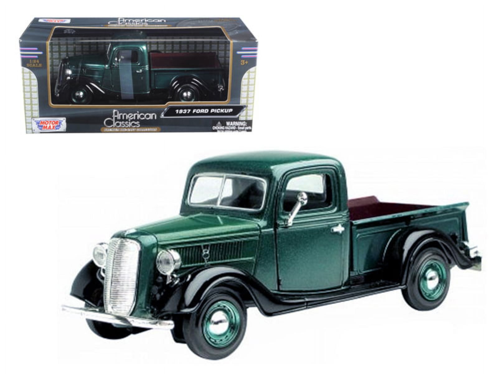 1937 Ford Pickup Truck Green and Black 1/24 Diecast Model Car by Motormax MOTORMAX