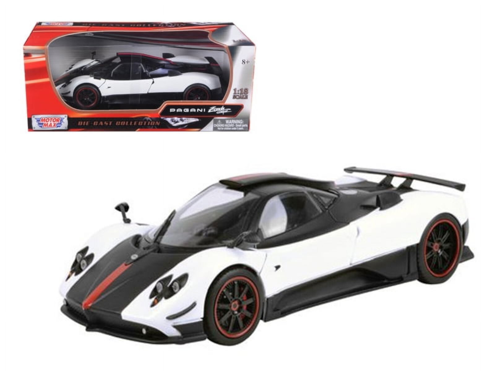 Pagani Zonda 5 Cinque White and Black 1/18 Diecast Model Car by Motormax MOTORMAX