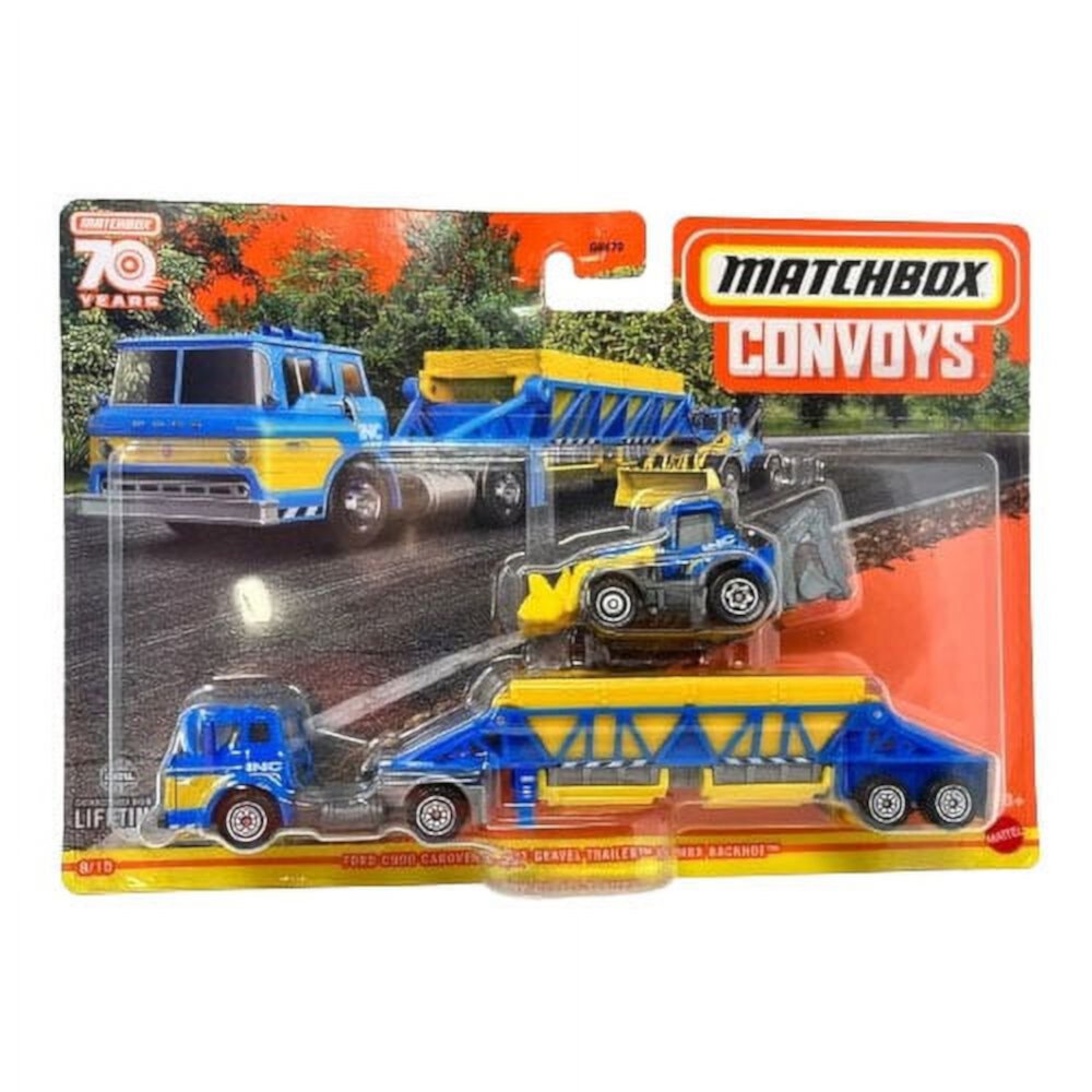 Matchbox Convoys Metal Vehicle - FORD C900 CABOVER & MBX GRAVEL TRAILER w/ BACKHOE [HLM87] Mattel