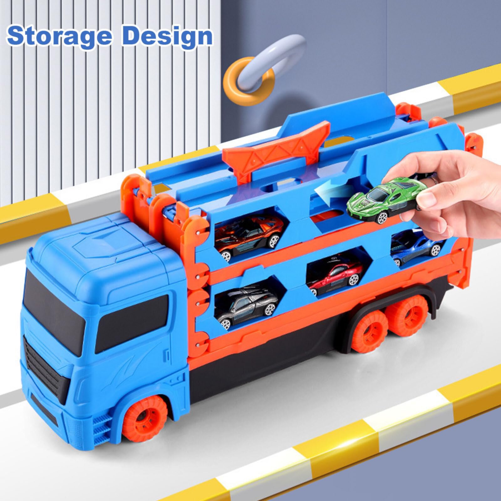 Toddler Toys for 2 3 4 5 6 Years Old Boys, Die-Cast Transport Truck Car Toys 61-Inch Race Track for Boys Kids, Toddler Car Toys Set for Kids Boys Girls ANTIC DUCK