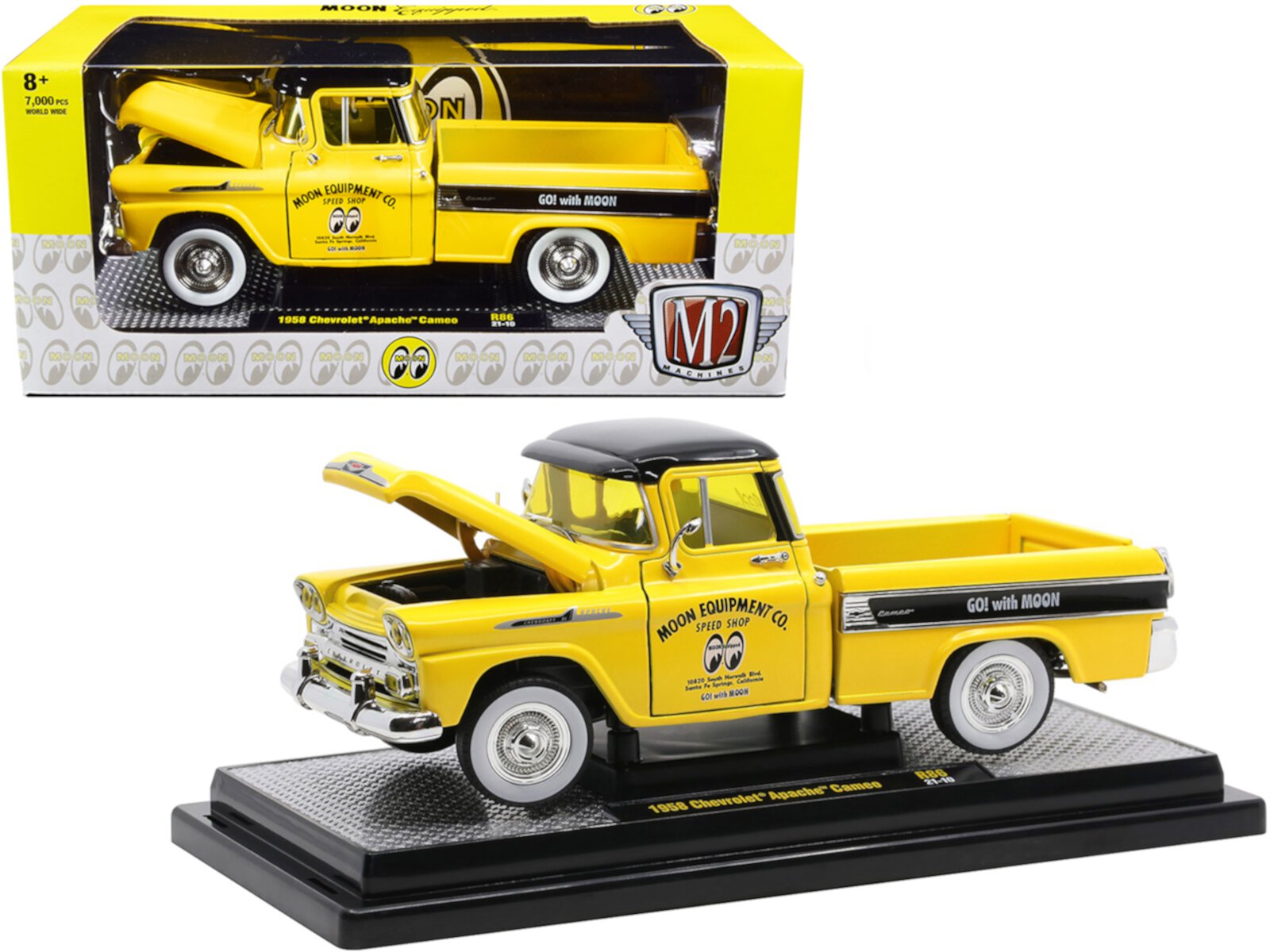 1958 Chevrolet Apache Cameo Pickup Truck "Mooneyes" Yellow & Black Ltd Ed to 7000 pcs 1/24 Diecast Model Car by M2 Machines M2 Machines